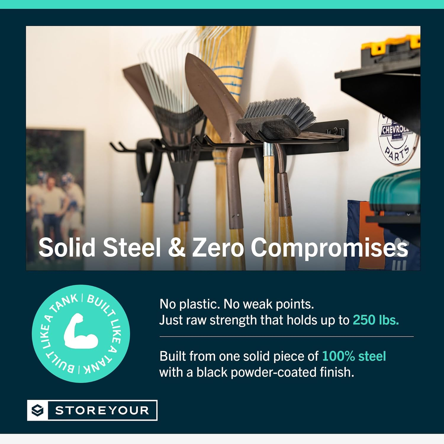 Storeyourboard BLAT Garage Garden Tool Organizer Wall Mount, Garage Organization and Storage, Shovel & Rake Hangers Yard Tool Rack, Industrial Steel Holds 250 Pounds image number 5