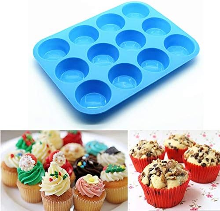 JEWOSTER 12 Cups Silicone Muffin Pan 2 Pack - Silicone Cupcake Pan Nonstick Silicone Molds Great for Making Muffin Cakes,Bread, Tart - BPA Free Baking Accessory image number 4