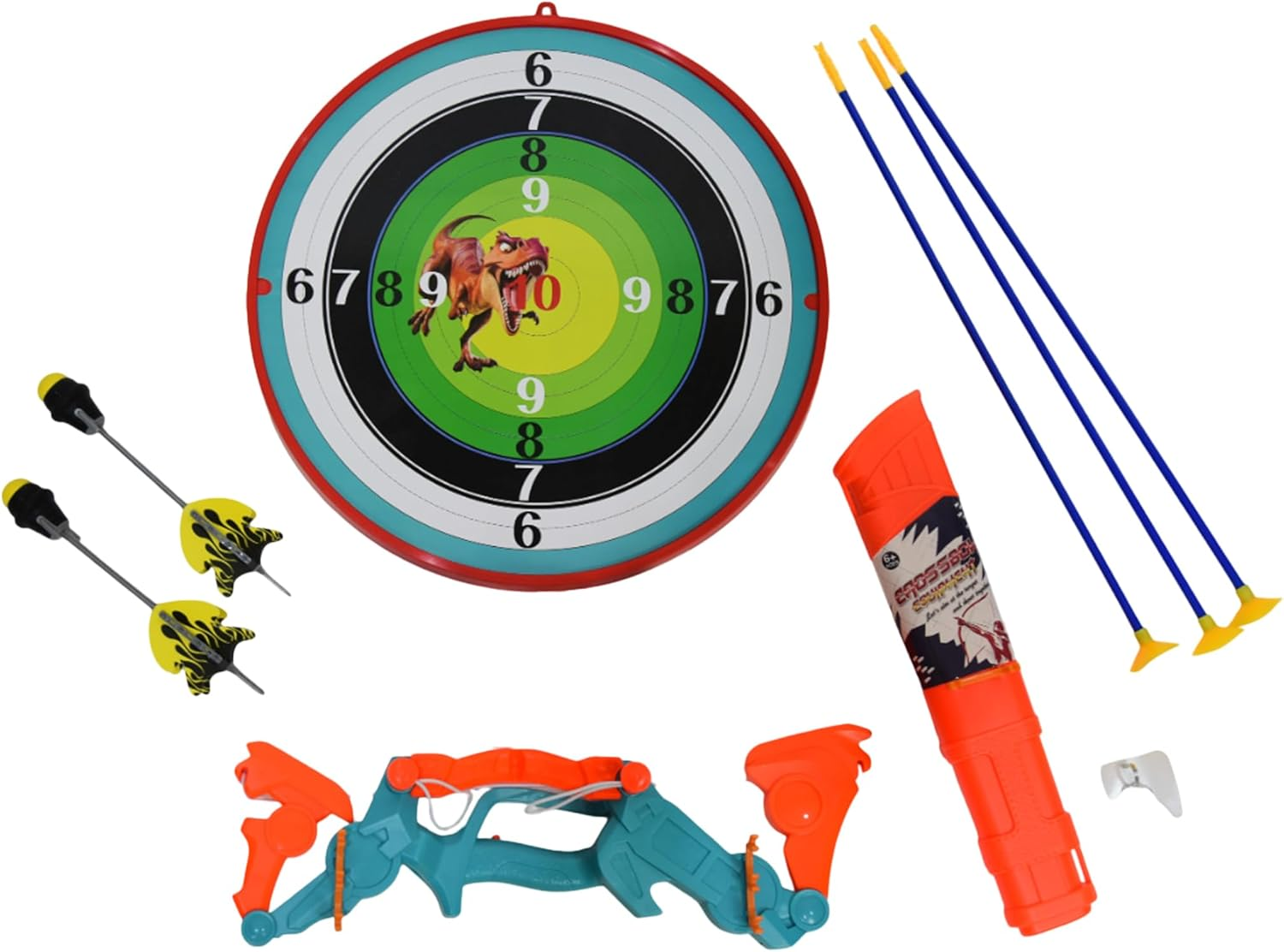 FUNFY Foldable Dino Theme Bow, Arrow and Dart Board Set Toy | Multicolor | Indoor/Outdoor Archery | Perfect for On-The-Go Adventures or Backyard Battles and Birthday Gifting for Kids image number 2
