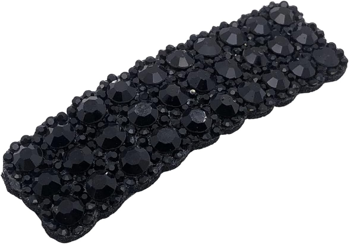 2Pcs Black Rhinestones Snap Hair Clips for Women Girls Rectangular Hairpins Korean Barrettes Hair Accessories，Clips and Barrettes image number 4