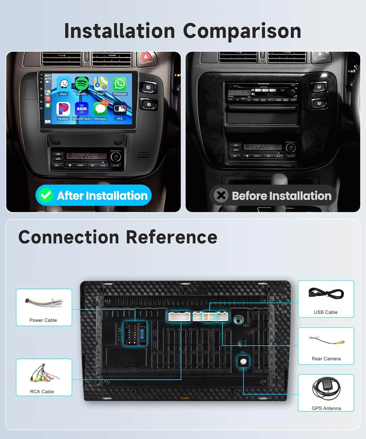 2G 64G Android Car Stereo Radio for Nissan Patrol 1997-2005 Carplay, Rimoody 9 Inch Touch Screen Android Auto Mirror Link GPS Wifi Bluetooth FM/RDS SWC Backup Camera image number 6