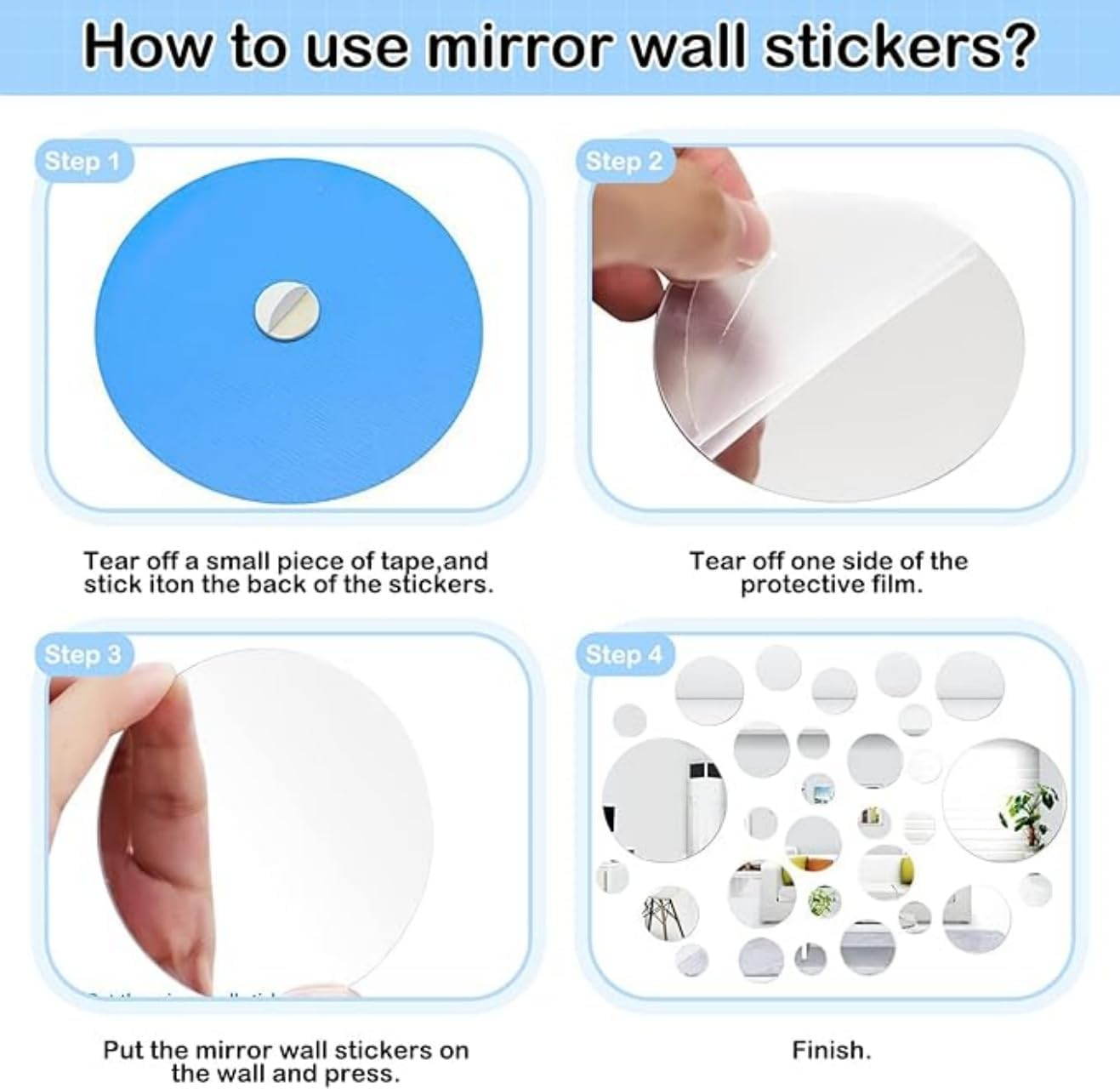 26 Pcs Acrylic Mirror Wall Stickers, Removable Wall Decal Mirror Set, Bathroom Wall Sticker Art, for DIY Circle Ceiling Mirrors for Bedroom, Home, Living Room, Sofa TV Background Decor image number 2