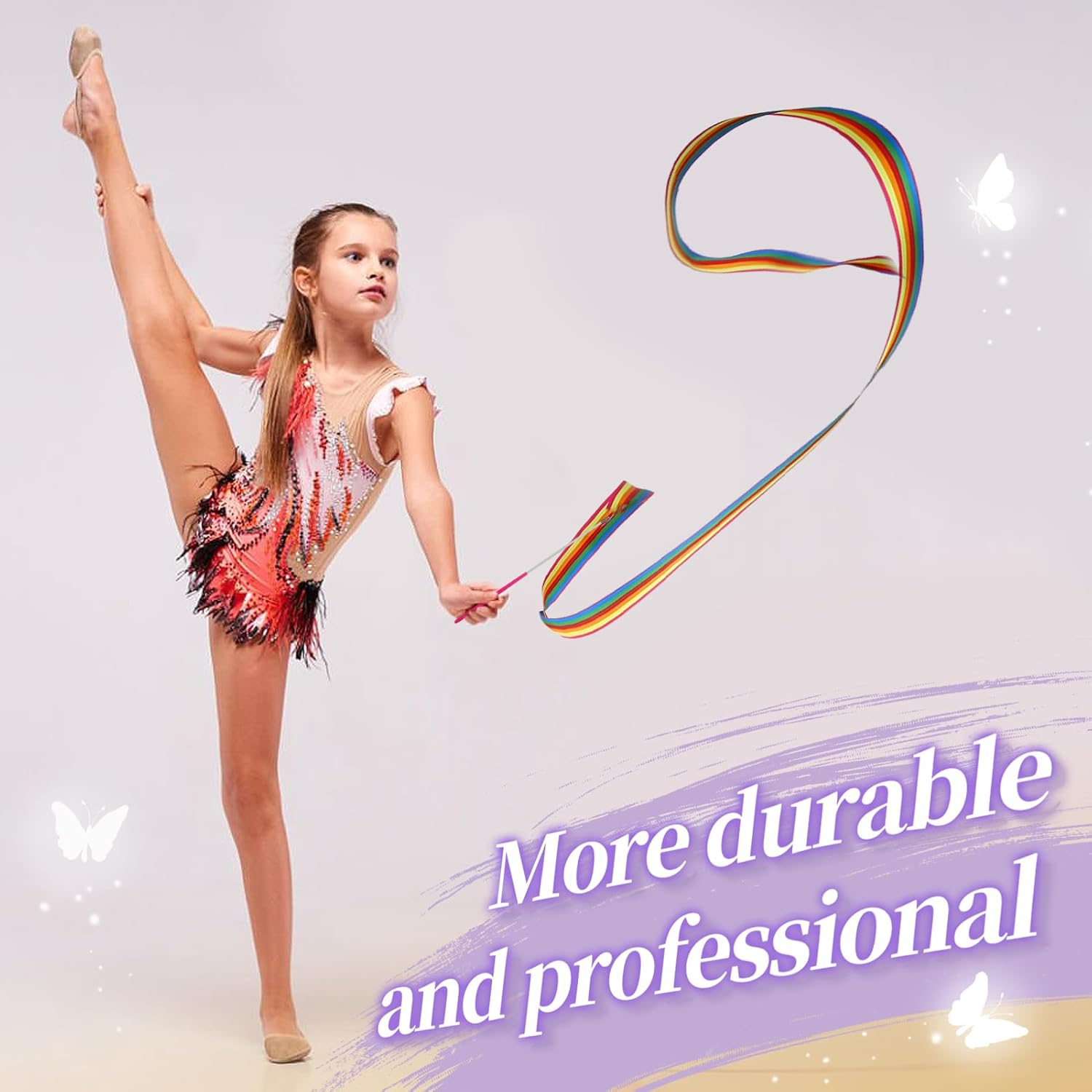 PAMASE 16 Packs Kids Dancing Gymnastics Ribbon Wands, 6'6" Rhythmic Artistic Twirling Ribbons with Non-Slip Handle
