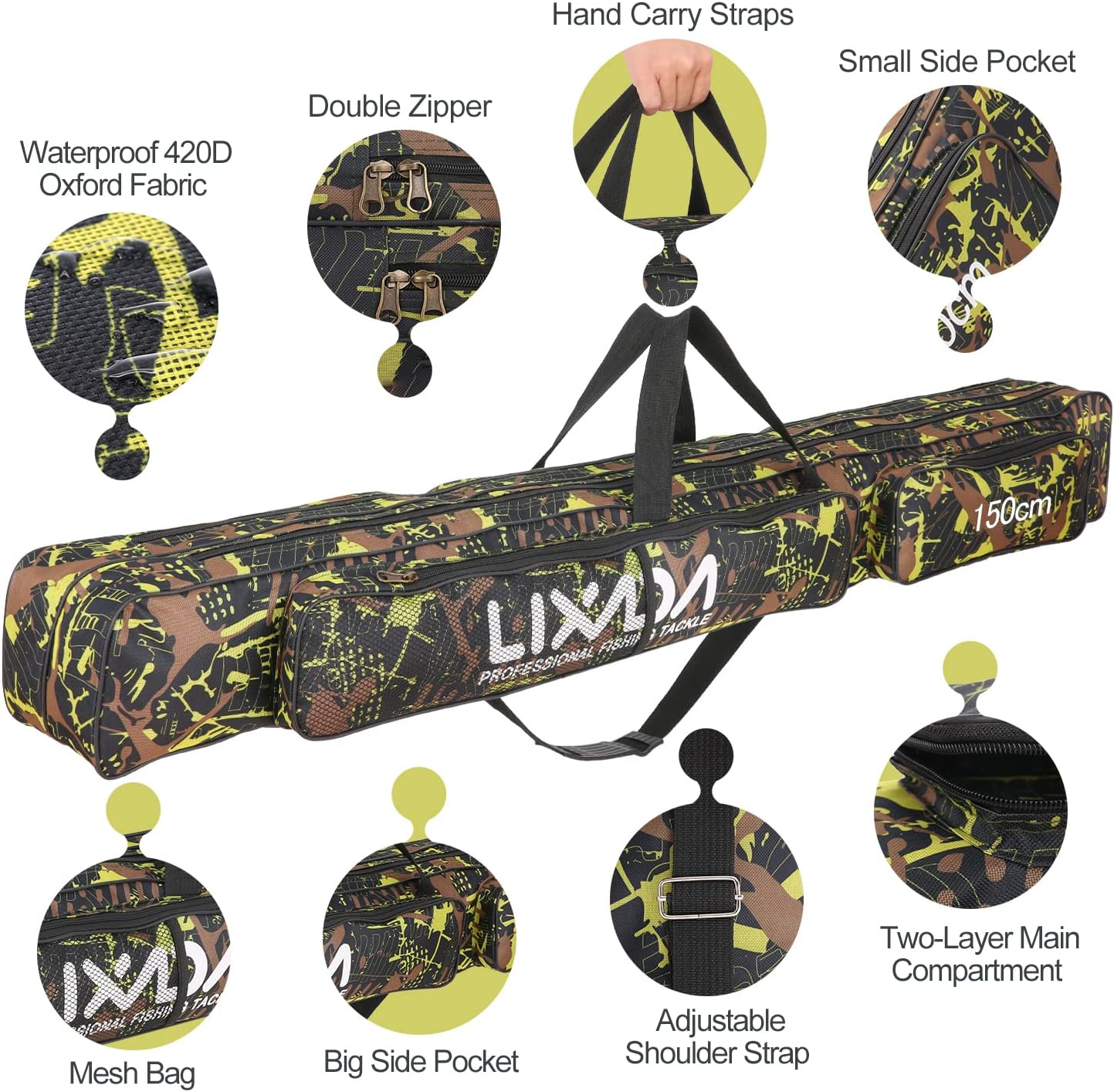 Mingzhe Fishing Bag Double Layer Large Capacity Fishing Rod Tackle Bag 120/150Cm image number 5