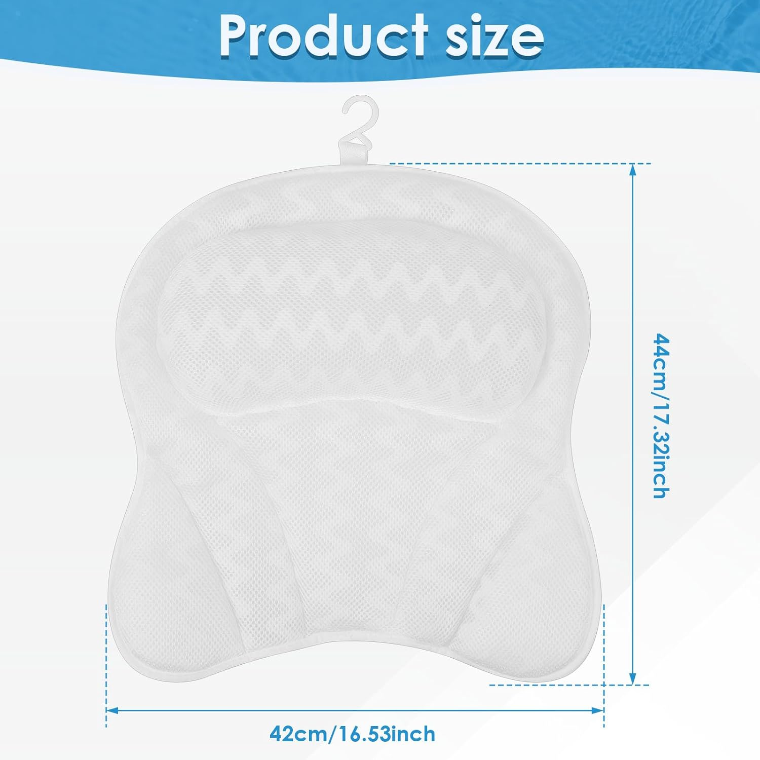 Thick Padded Bathtub Pillow, Ergonomic Machine Washable Bath Neck Back Support, with anti Slip Suction Cup, Helps Support Head, Back, Shoulder and Neck, Fits All Bathtub, Hot Tub, Spa (Wave Pattern) image number 1