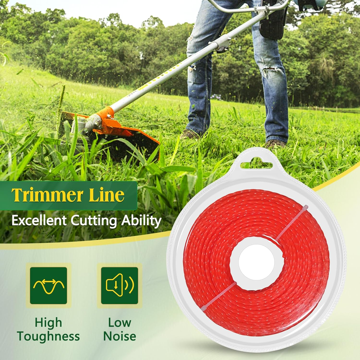 UCINNOVATE 0.118 Inch Twist Whipper Snipper Cord, Commercial Grade 3Mm Spiral Trimmer Line 233Ft/71M, Flexible Nylon Weed Wacker String for Lawn Mower Cutters, Reduce Noise, Wear-Resistant, Orange image number 6