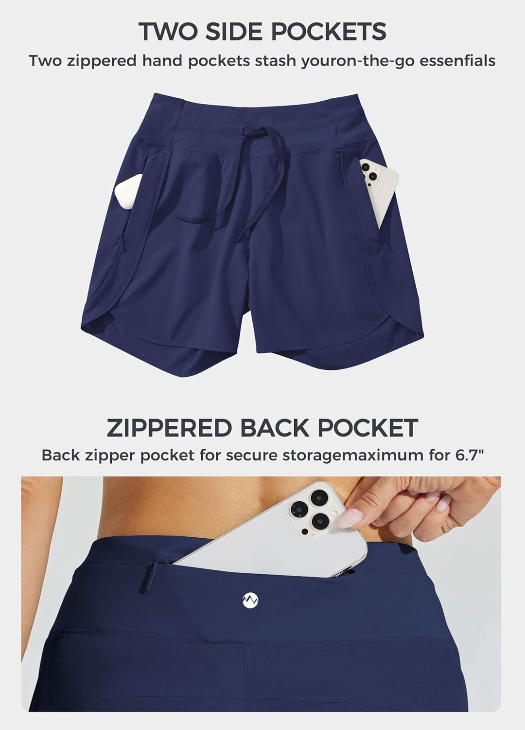 WILLIT Women'S 5" Athletic Running Shorts Quick Dry Workout Hiking Shorts High Waisted Active Shorts Zipper Pocket Navy Blue XL image number 2