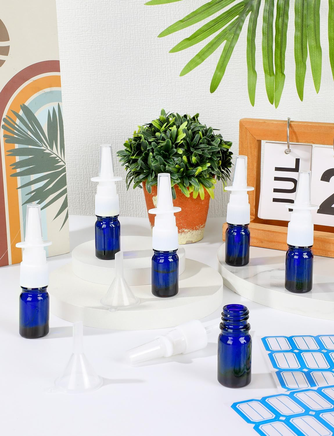 ZHWKMYP 10 Pcs Nasal Spray Bottle, 5ML/0.17OZ 6 Pcs Blue Fine Mist Glass Empty Refillable Nasal Spray Bottle with 2 Pcs Funnels and 2 Pcs Labels - Blue 10Pcs image number 5