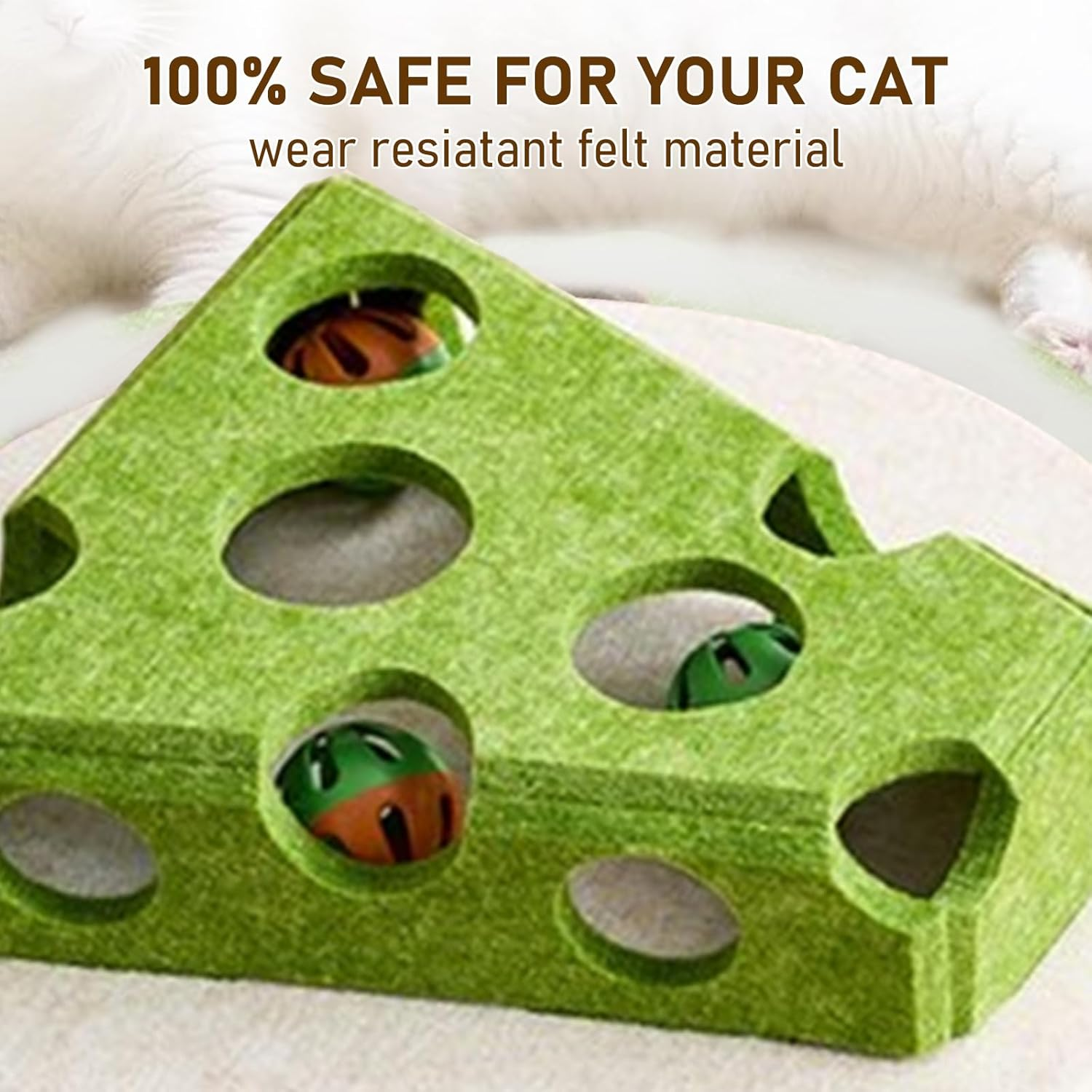 Cat Puzzle Toy, Interactive Cat Toys for Indoor Cats, Kittern Ball Toy with Soft Felt Maze Game Puzzle Box - Fun & Stimulating for Indoor Cats - round (Cheese) - Round image number 6