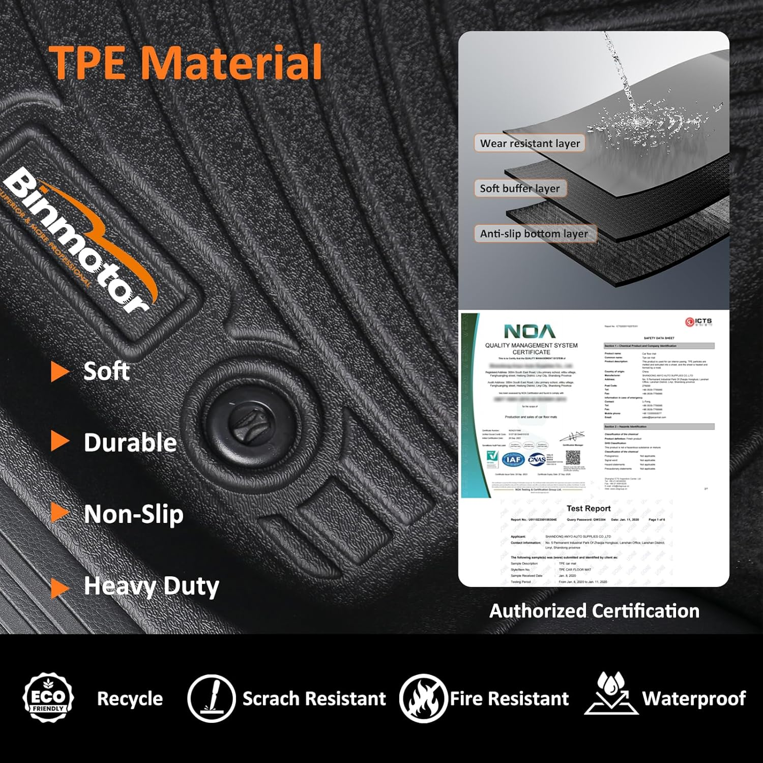 Binmotor-All Weather Floor Mats Cargo Liner Set for BMW X1 2023-2026, 1St & 2Nd Row Full Set, TPE Mats Heavy Duty Car Floor Liners-Black for X1 Accessories image number 4