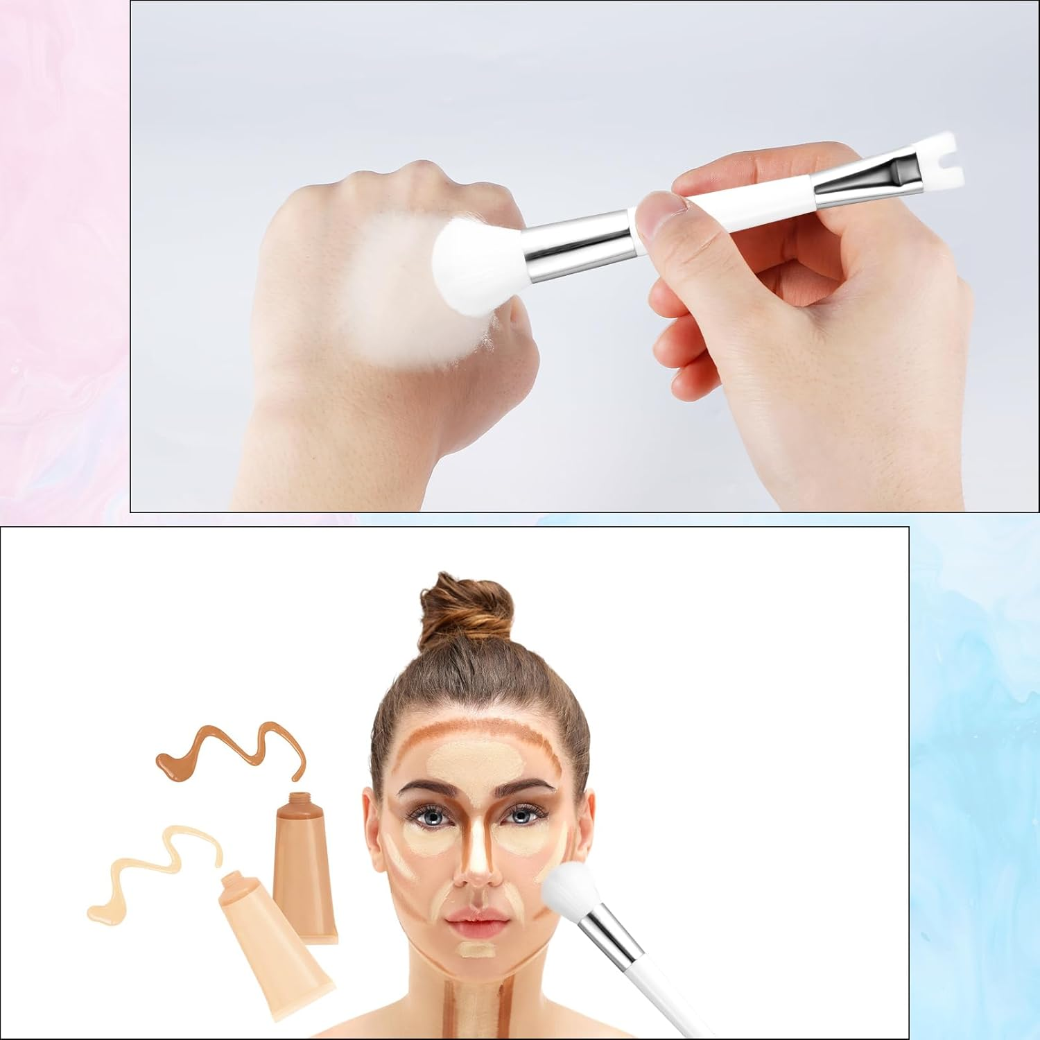 Contour Brush Nose U Shape Brush, Double Ended Makeup Brush Practical 2-In-1 Precision Duo Brush Buffing Brush for Defining Cheek Bones Easy Nose Contour image number 2