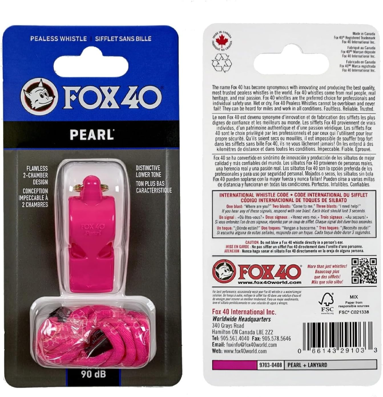 Fox 40 Pearl Official Whistle with Lanyard, Pink image number 1