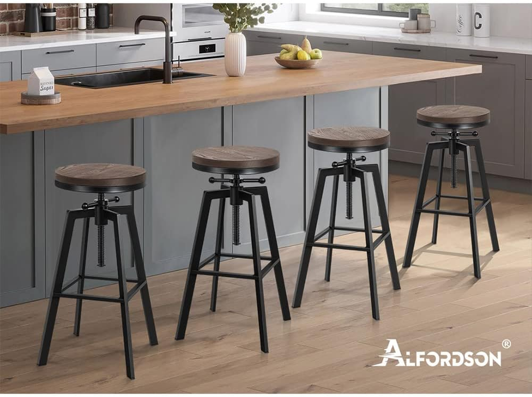 ALFORDSON Bar Stool 1Pc Ezra Retro Kitchen Vintage Chair Industrial Wooden Backless Barstools with Height Adjustable Swivel Seat Counter Dining Chairs with Footrest for Home Bar Dining Room - 2 X Ezra image number 6