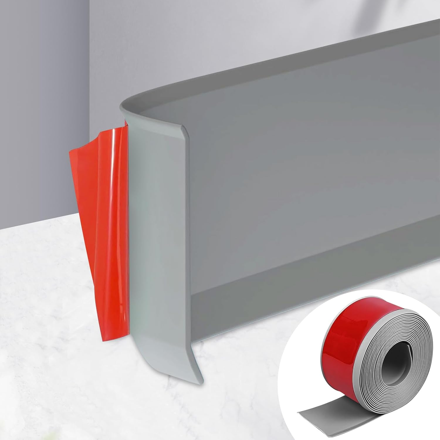 3.0 M PVC Soft Skirting Board, Self-Adhesive, Skirting Board, Width 5 Cm, End Strip, Self-Adhesive Transition Profile for Wall and Floor, Flexible Skirting Board for Kitchen, Bathroom and Living Room