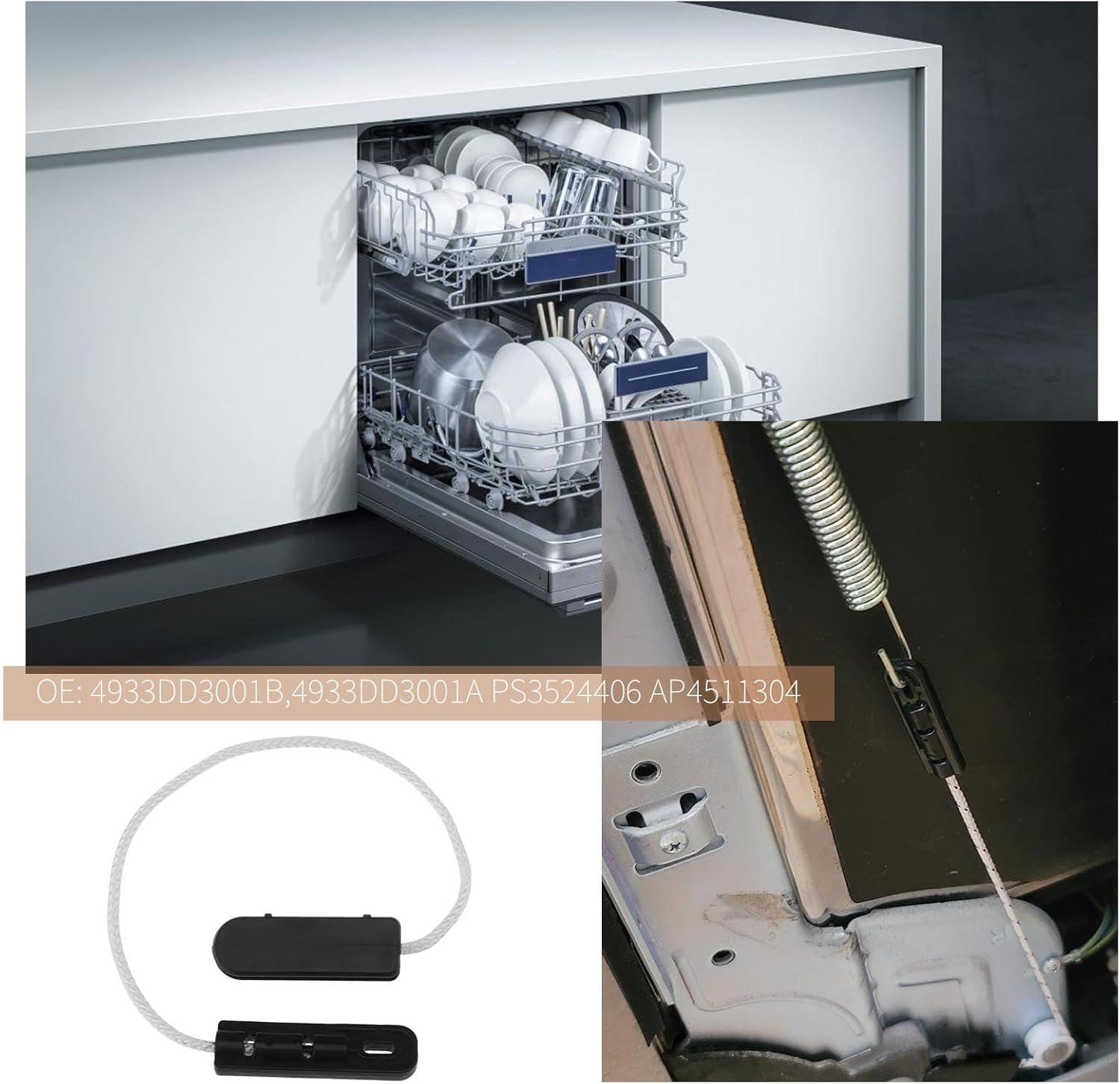 SING F LTD 2Pcs Dishwasher Hinge Cable Replacement 4933DD3001A PS3524406 AP4511304 Compatible with LG Dishwasher Door Hinge Tension Cord