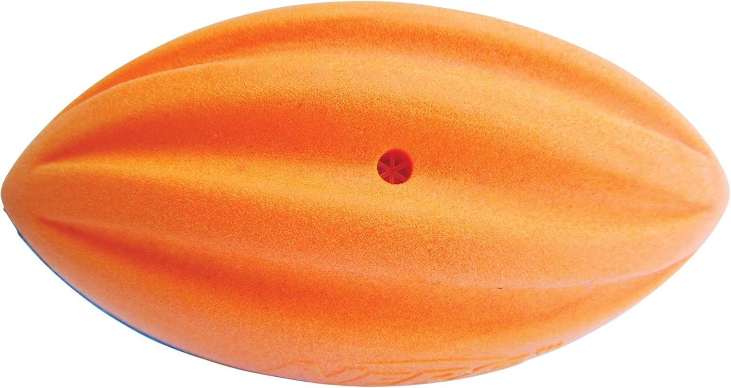 Nerf Dog Rubber Football Dog Toy with Interactive Squeaker, Lightweight, Durable and Water Resistant, 6 Inches, for Medium/Large Breeds, Single Unit, Blue and Orange image number 1