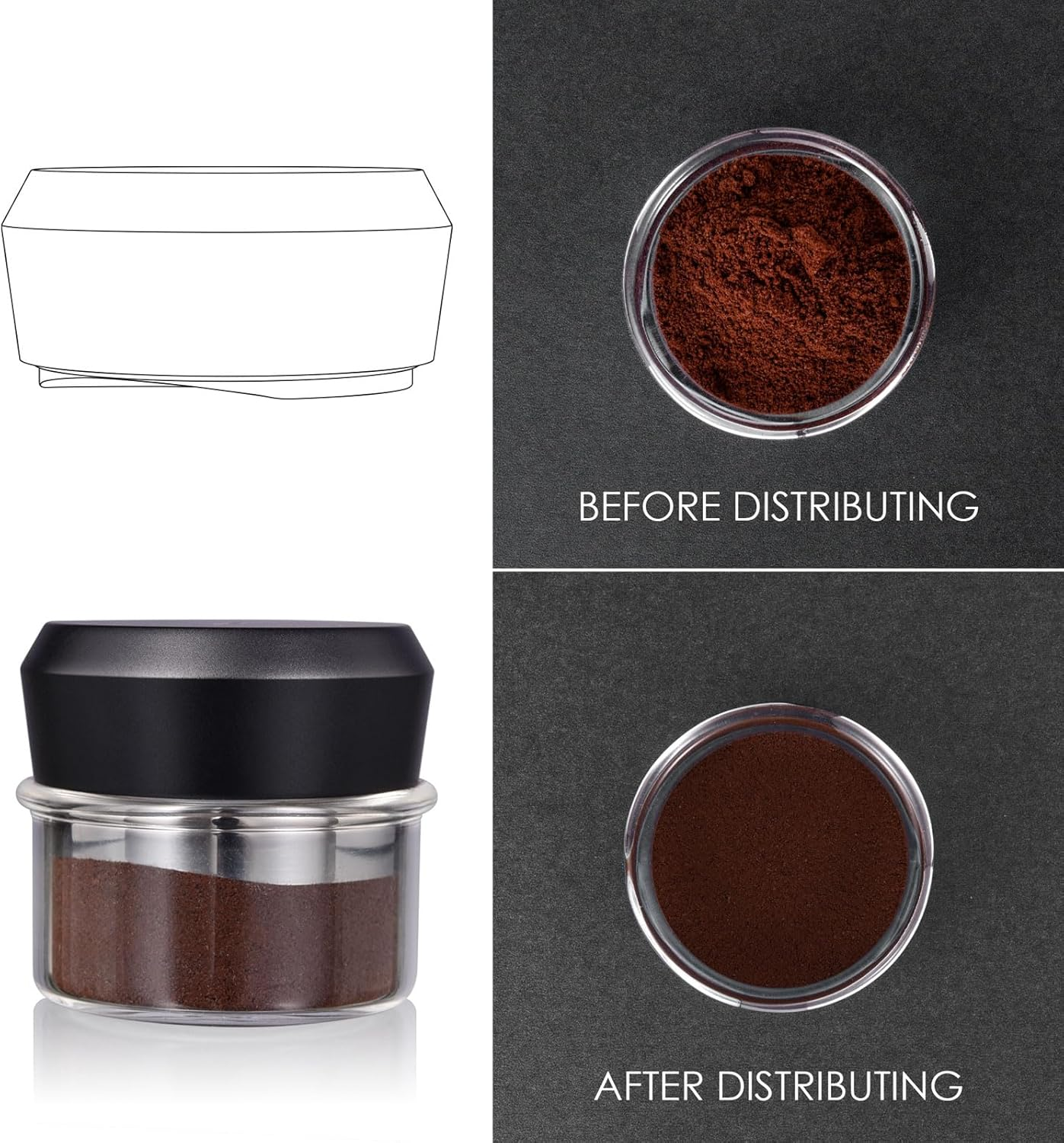 58.5Mm Coffee Gravity Distributor, MATOW Espresso Adaptive Distribution Tool and Leveler Compatible with 58Mm Portafilter, Auto Leveling Distributor with Unique Stainless Steel Two Sided Convex Base image number 5