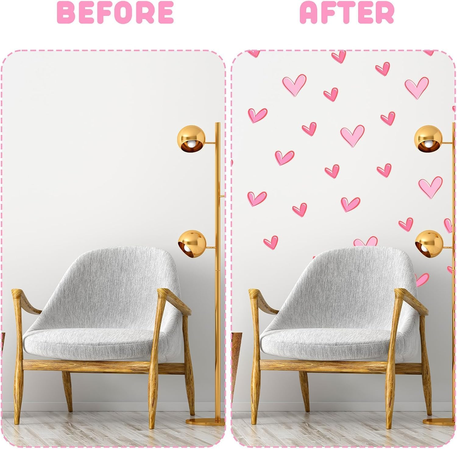 84PCS Heart Wall Decals Peel and Stick, Heart Shape Wall Stickers for Girls Room, 84PCS Heart Shape Wall Decals, DIY Removable Pink Wall Stickers for Girls Room image number 4