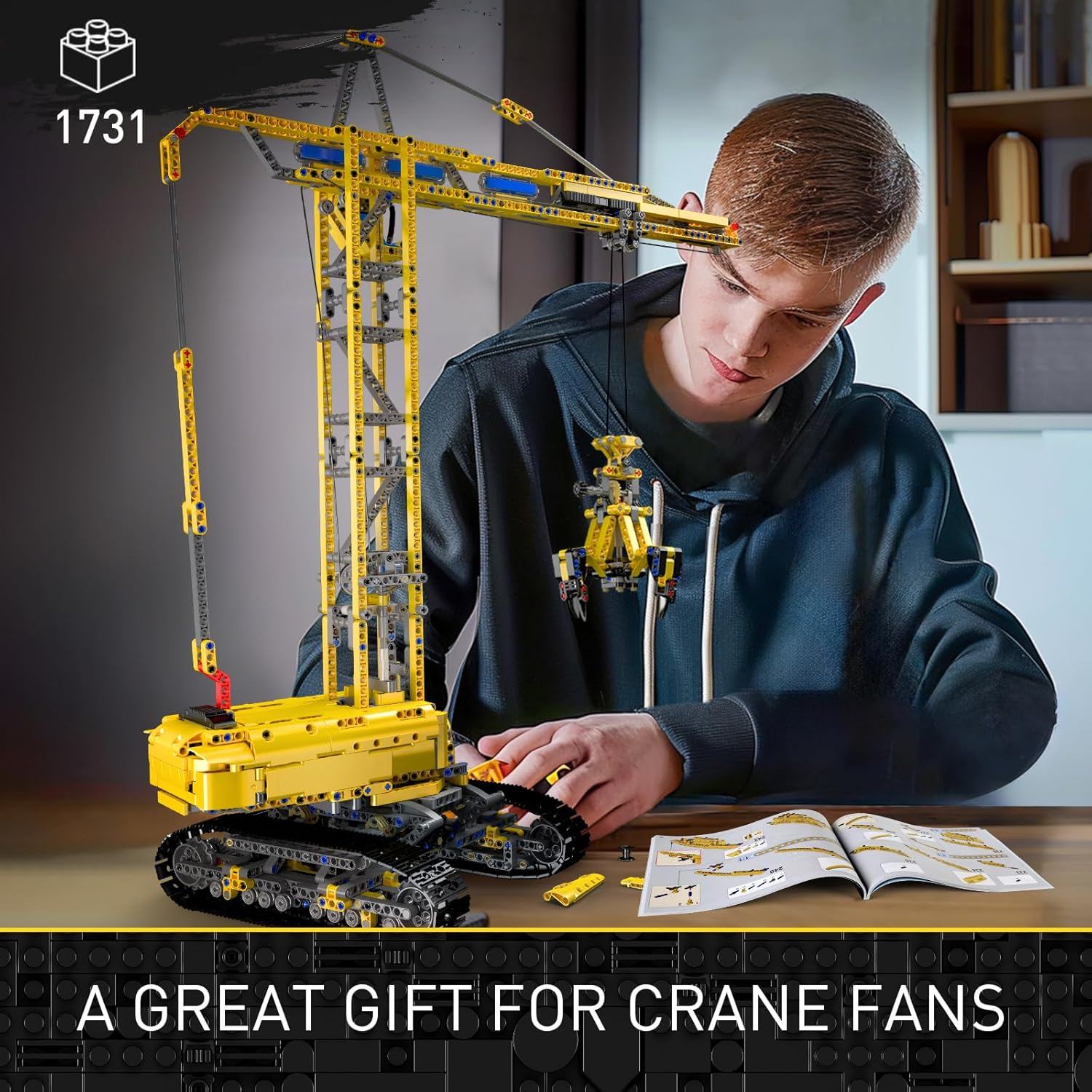 Mould King 17059 Crawler Crane Engineering Vehicle Building Set, Remote Control Excavator Car Model Block Kit MOC, STEM Gift Toy to Build for Boys Girls Aged 14+ 1731Pcs image number 4