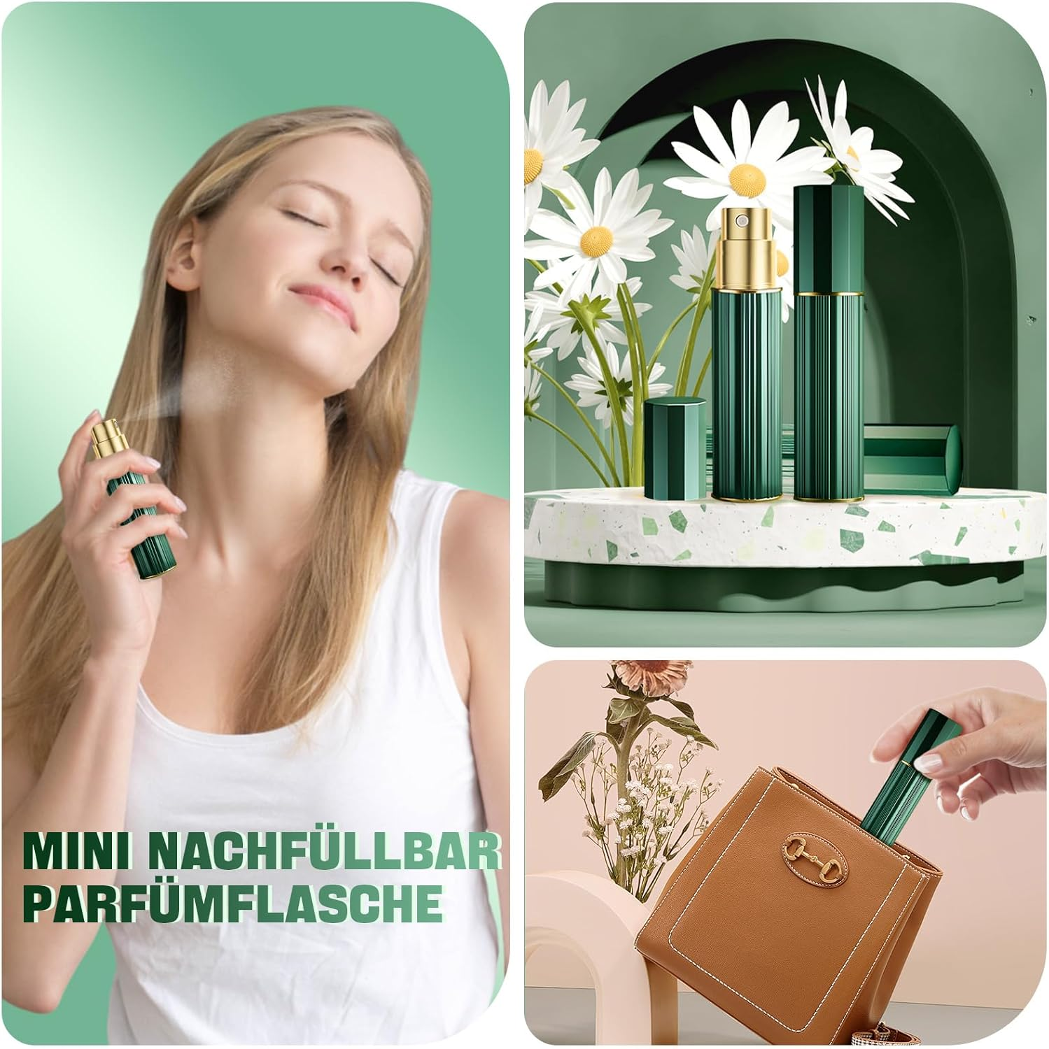 JOOMOKO Perfume Atomiser Refillable, 10 Ml Perfume Bottle, Empty Perfume Atomiser for Travel, Empty Perfume Atomiser Spray Bottle for Travel on the Go (Green) image number 3