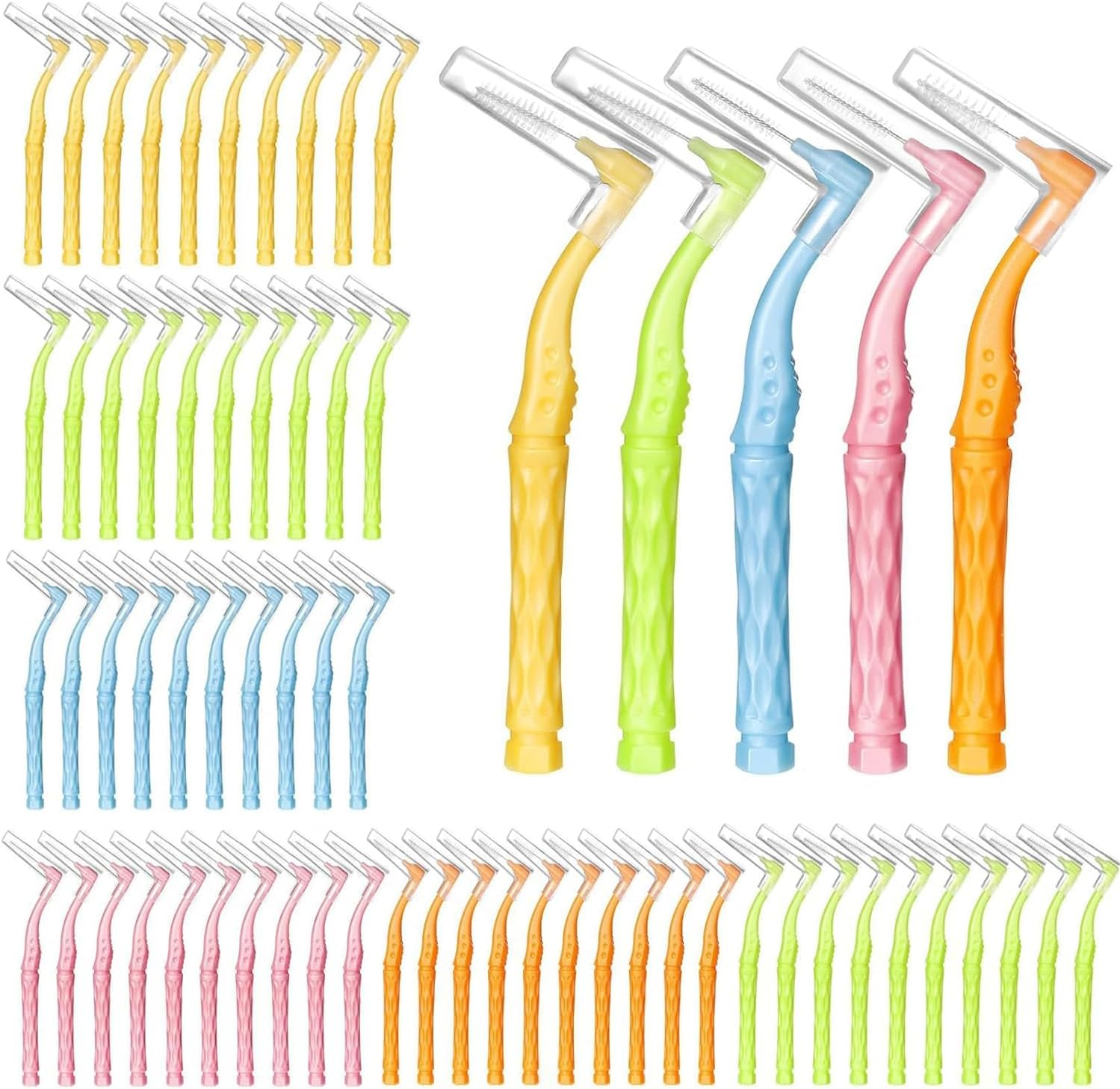 120PCS Interdental Brush, Betterjonny L-Shaped Soft Dental Floss Brushes Toothpick Tooth Flossing Head Oral Dental Hygiene Braces Brush Tooth Cleaning Tools, 5 Different Sizes image number 4