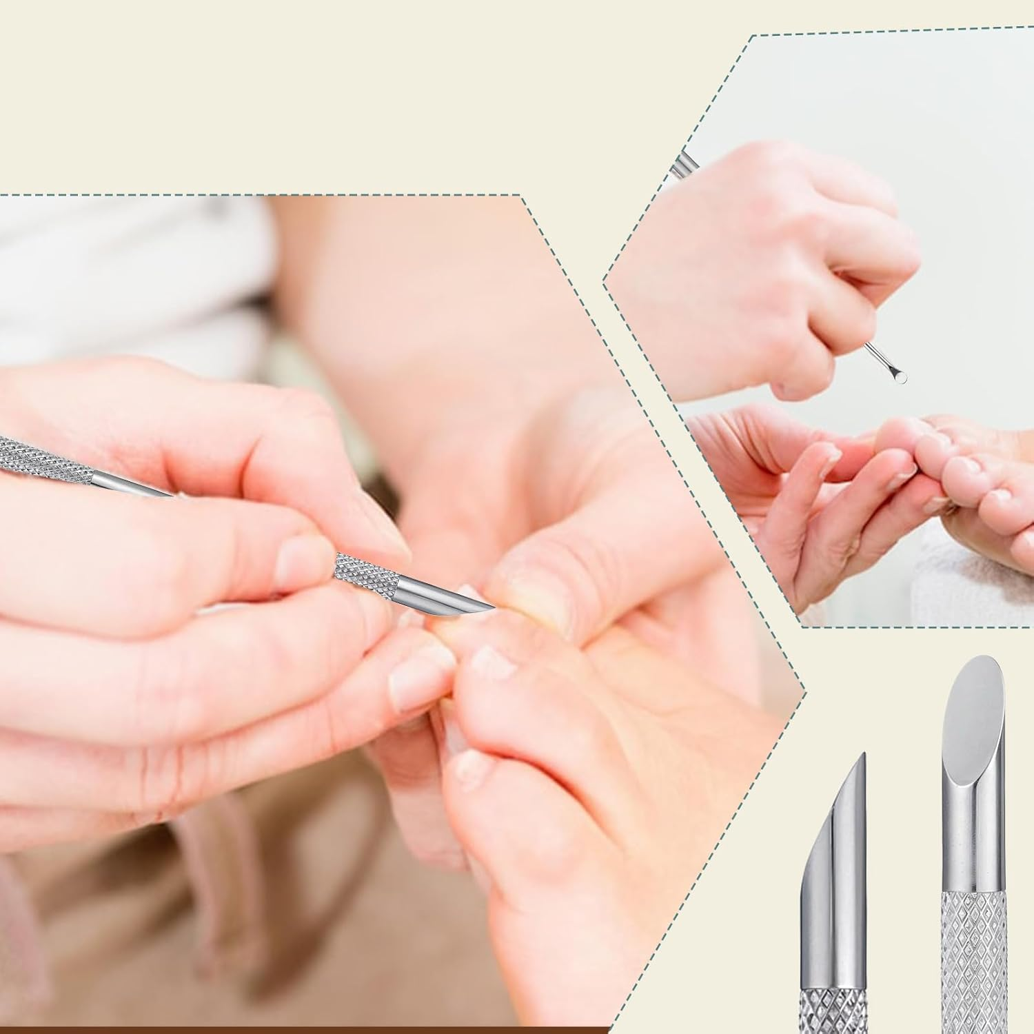 Qianyu Pre-Treatment Cuticle Pusher Dual Ended Cuticle Remover Nail Pushers with 100/180 Grit Sandpaper Sheets Nail Care for Manicure Pedicure Nails Art Care Tools Fingernails Toenails