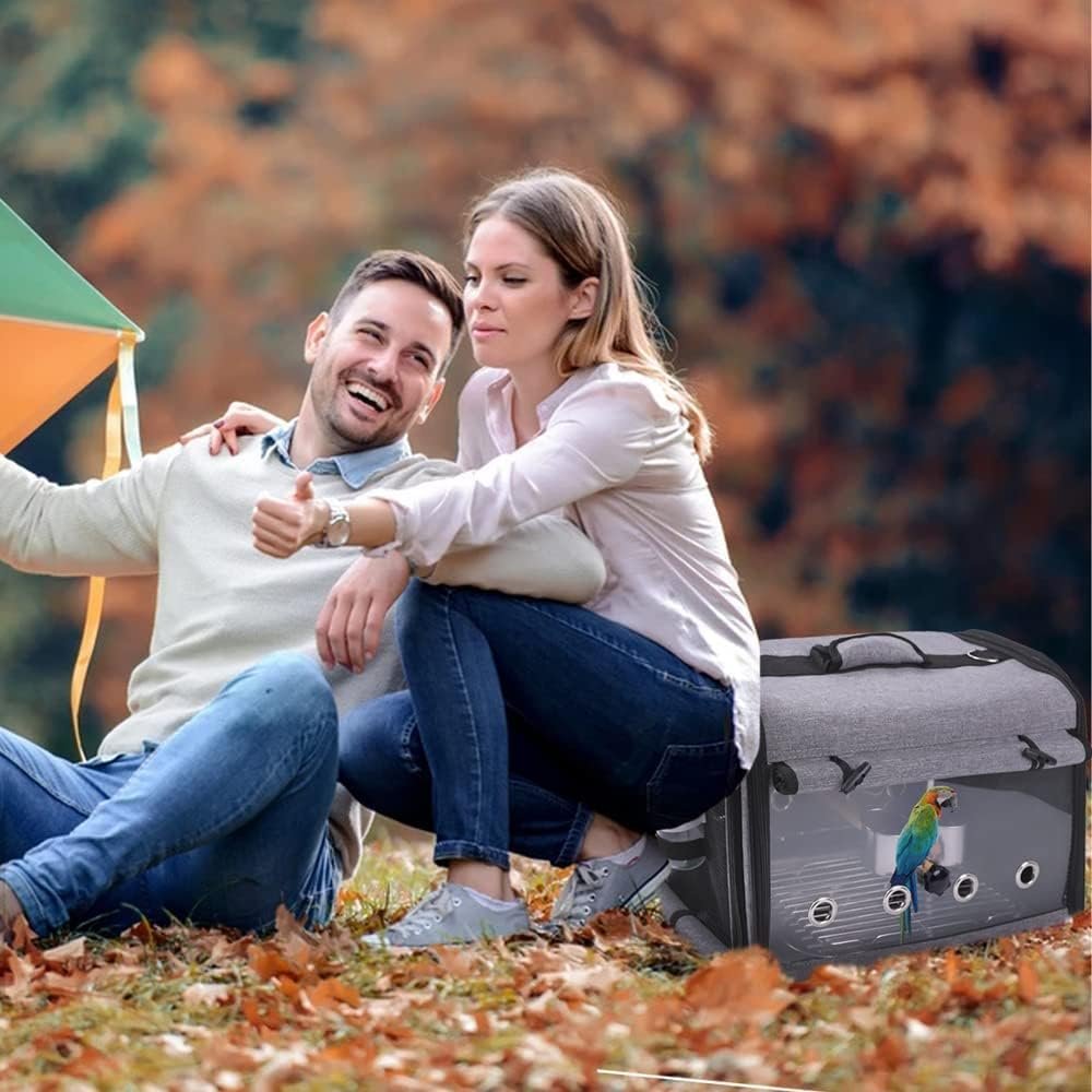 CULOTOL Bird Carrier Bag - Foldable Travel Cage with Stand, Parrot Backpack, Transparent Breathable Bag, Lightweight Birdcage with Food Tray and Water Bottle