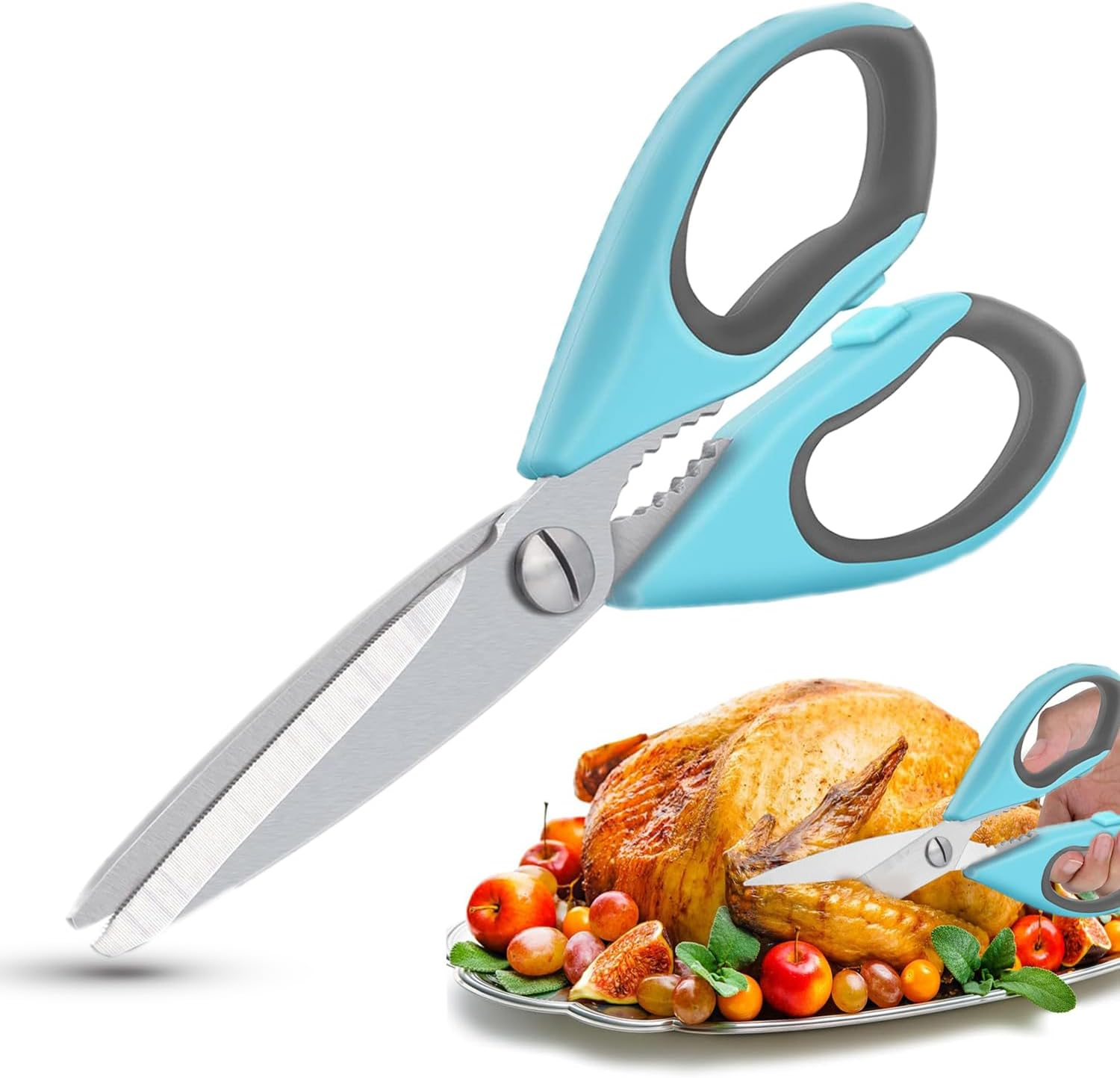 Mumoo Bear 2 Pack Heavy Duty Kitchen Scissors Kitchen Shears with Serrated Blade, Ergonomic Handle - for Poultry, Herbs, Vegetables