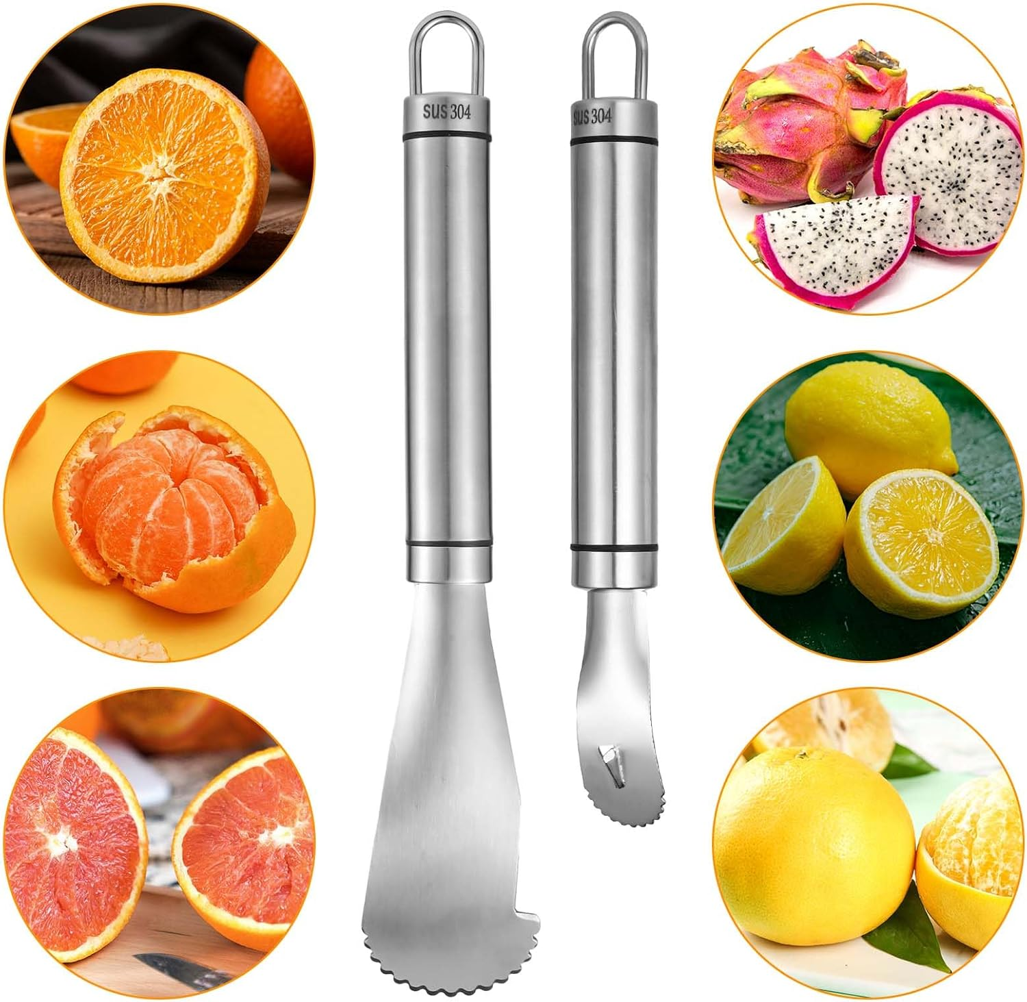 Orange Peeler & Grapefruit Peeler, Stainless Steel Orange Peeler Tool Citrus Peeler Long Handle Orange Pomelo Peeler Tool Fruit Opener Remover for Kitchen Gadget Chef Tools image number 6