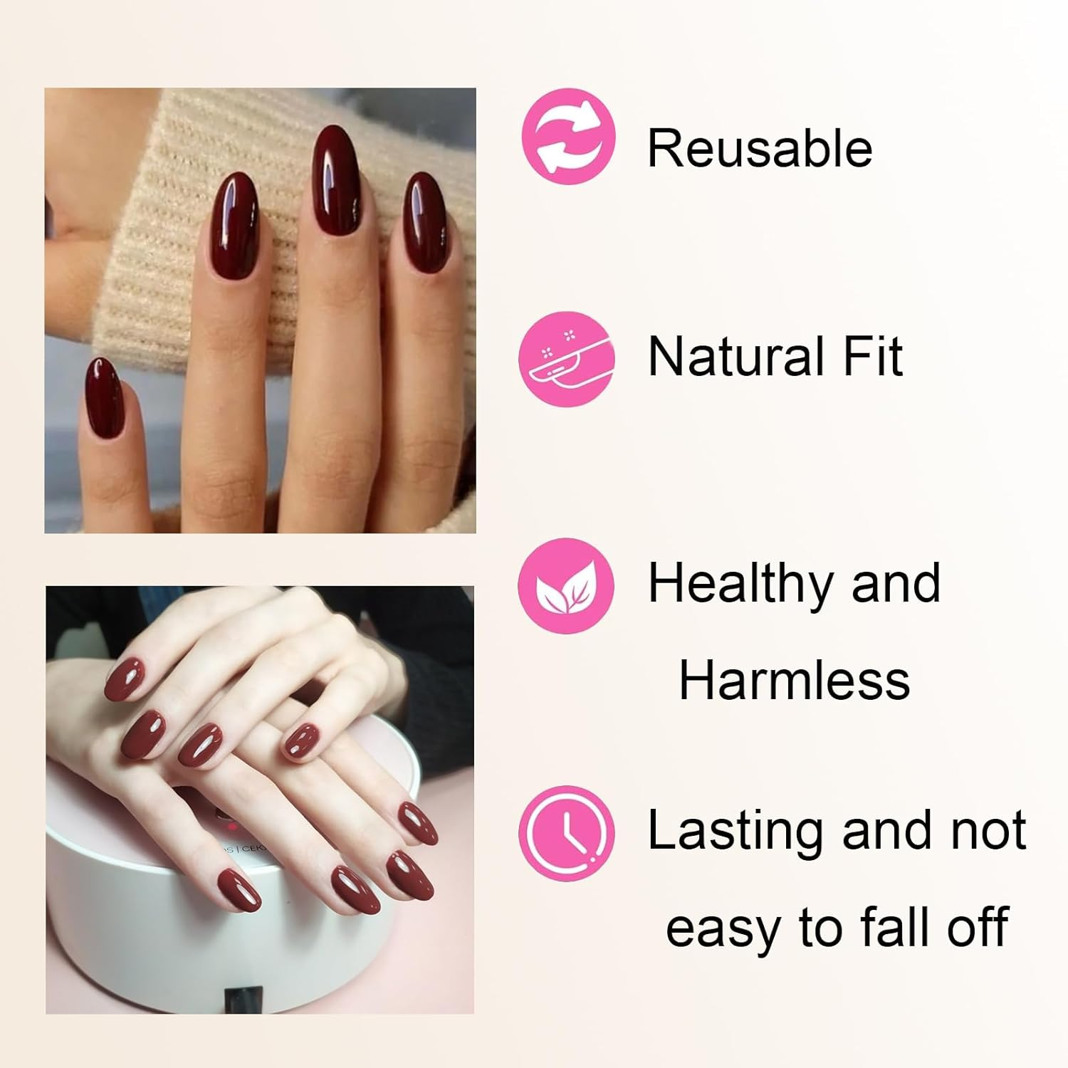 Press on Nails Red, 24Pcs Almond Elegant False Nails with Jelly Stickers, Reusable Fake Nails Easy Application for Women & Girls, Glossy Manicure for Parties & Daily Wear image number 4