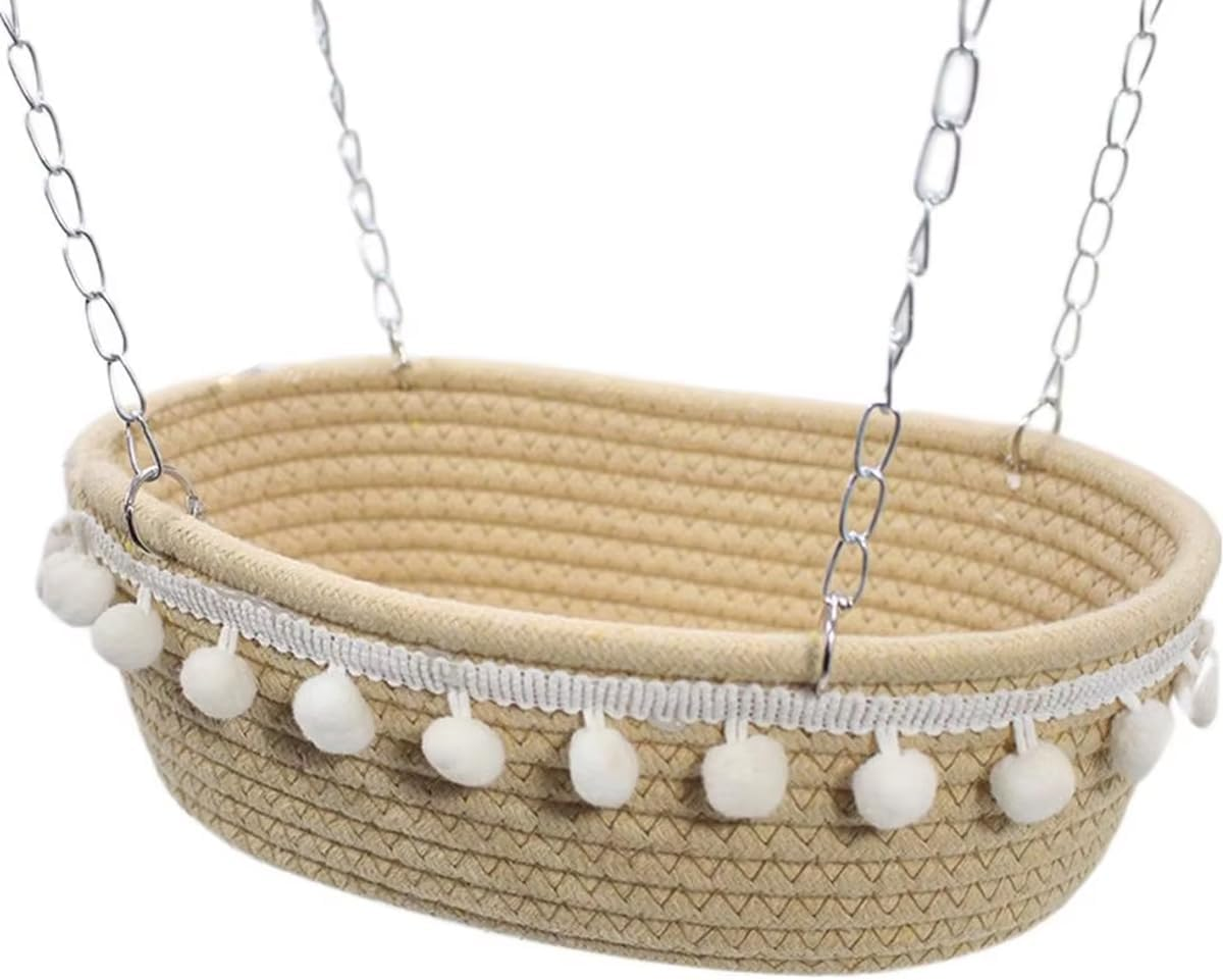 AIMALL Small Pet Hammock for Hamster, Guinea Pig, Rat, Ferret - Soft Cotton Hanging Bed Nest with Pom-Pom Details, Secure Hanging System for Pet Cage - Cozy and Comfortable Resting Spot image number 6