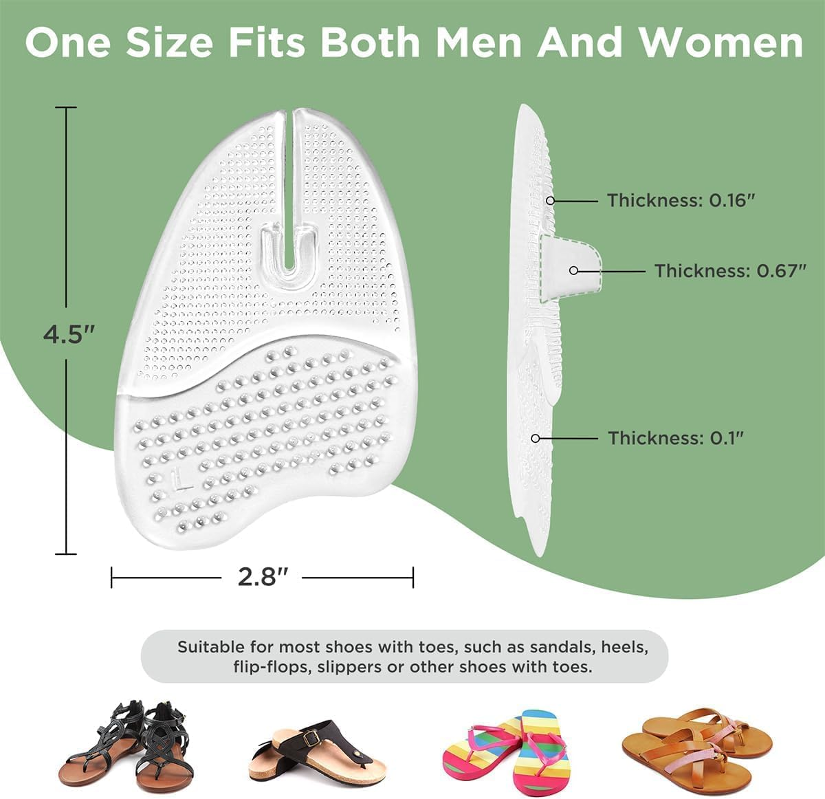 Gel Metatarsal Pad for Flip-Flops and Thong Sandals, 2Pair Anti-Slip Pad, Self-Adhesive Forefoot Pads, Silicone Toe Protector, Anti-Slip Cushion, New Clear - Clear image number 6