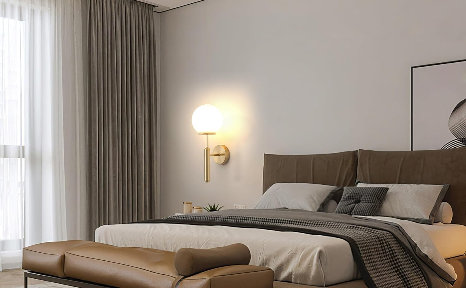 Modern Style Battery Operated Wall Light Fixtures Set of 2,Wireless Classwall Sconces with Remote Control Dimmable.Glass Lampshade，Suitable for Reading, Bedroom, Corridor Lighting(Color:Gold) - Black image number 6