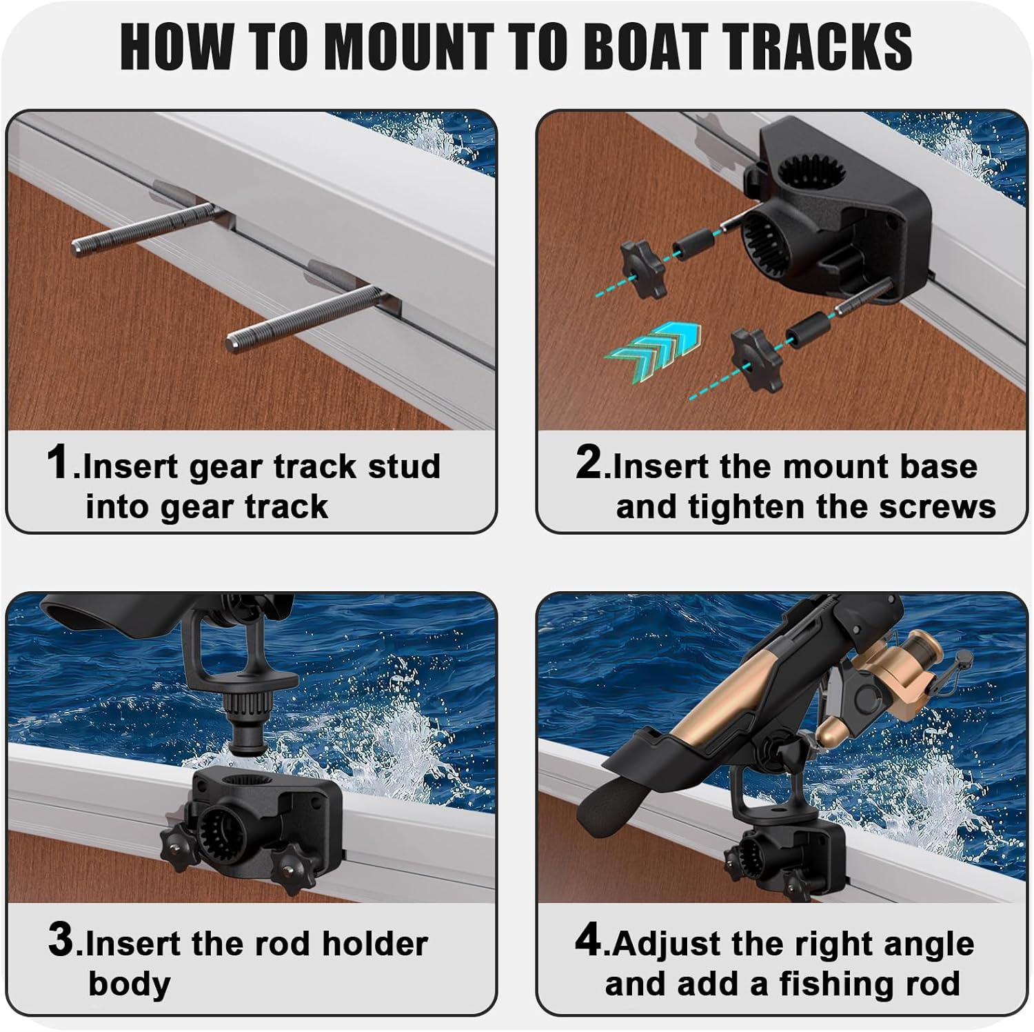 Hikeen Fishing Rod Holders for Boat, Fishing Boat Rod Holder with Combo Mount, 360 Degree Adjustable Fishing Pole Holders Fishing Rod Rack image number 2