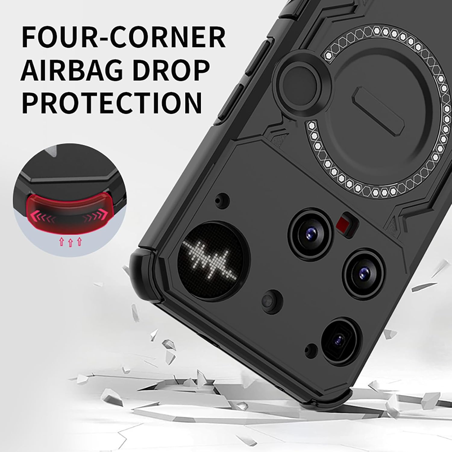 SEAHAI Case for Nothing Phone (3) with Magnetic Adsorption Function, Military Shockproof Case, Ultra Thin Hard PC Protective Case, Silicone, TPU Bumper Mobile Phone Case, Black image number 2