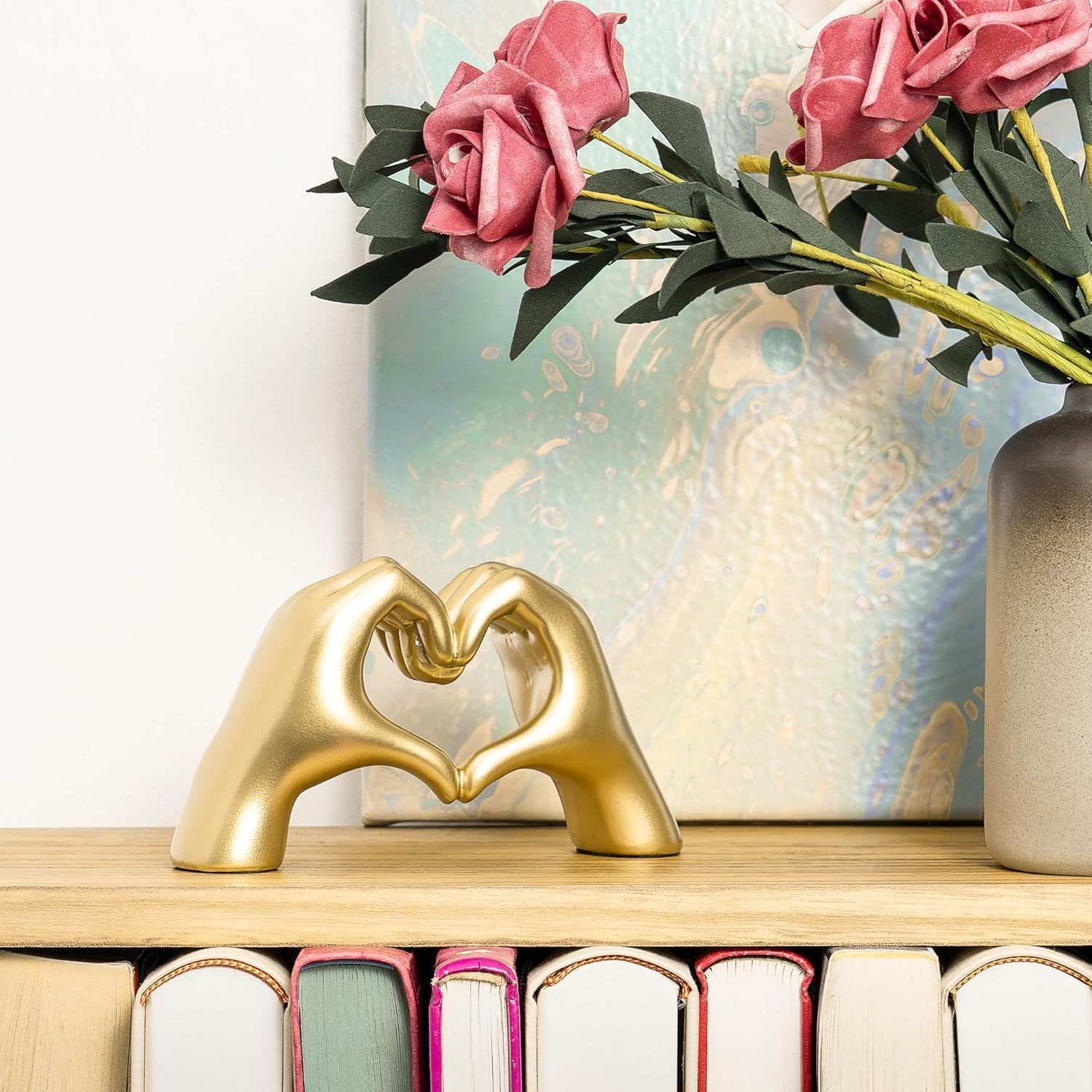 Heart Hands Sculpture, Gold Shelf Decoration Aesthetics for Room Bookshelf Coffee Table Dining Table Centerpiece, Birthday Gift and Memorial for Women, Girlfriend Girls Mom image number 1