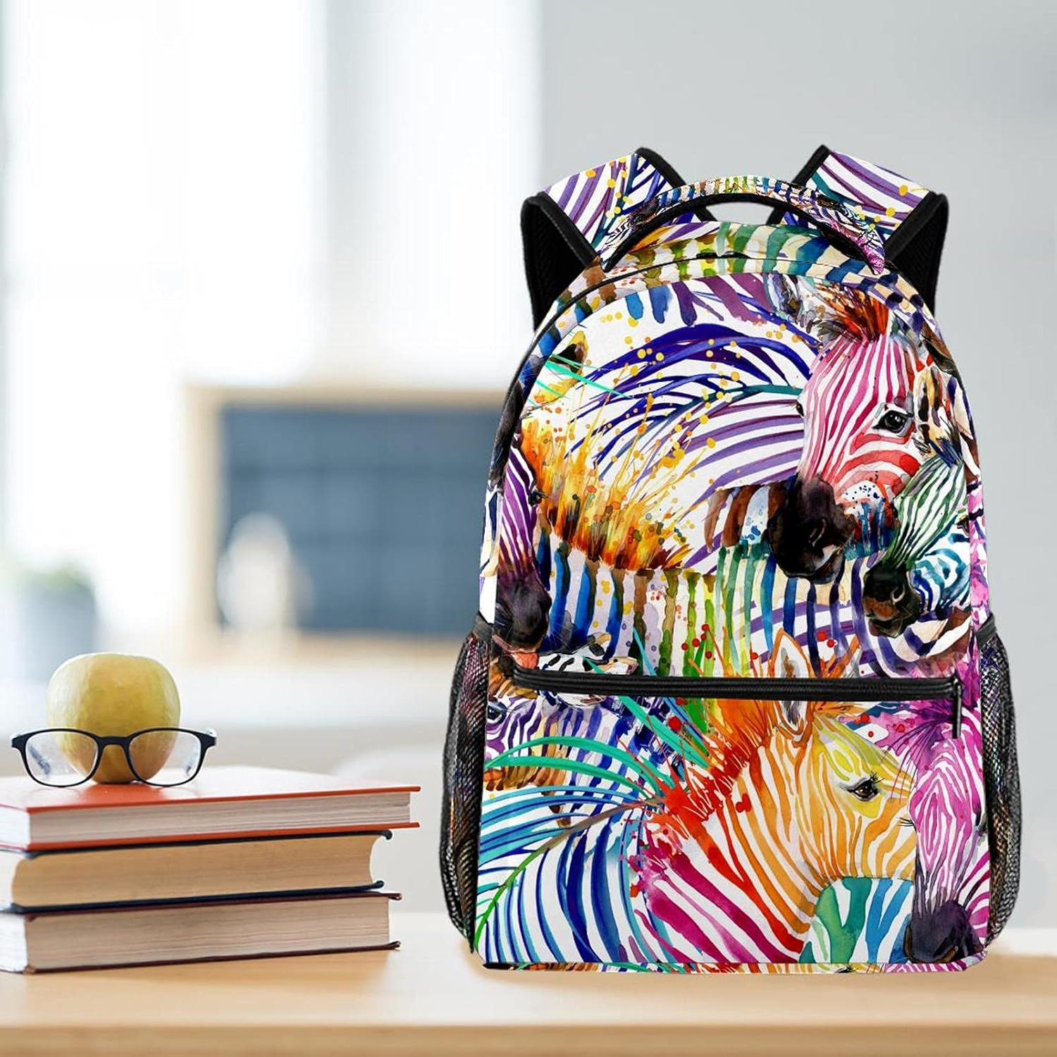 Tropical Nature Watercolor Zebra Backpack Students Shoulder Bags Travel Bag College School Tote Backpacks
