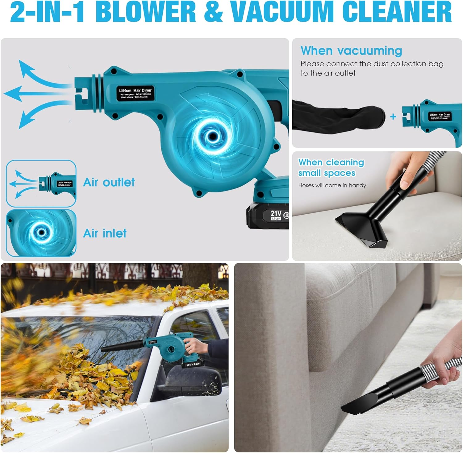 Advwin Cordless Leaf Blower & Vacuum, 2-In-1 Electric Leaf Blower with 2 Lithium Batteries & Charger, Portable Yard Blower for Patio, Lawn, Dust Cleaning image number 2