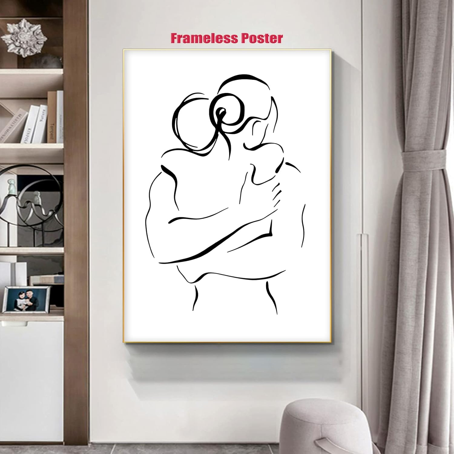 Black & White Abstract Line Art Canvas Print - Couple Hugging Wall Art - Minimalist Line Art Prints for Bedroom - No Frame image number 4