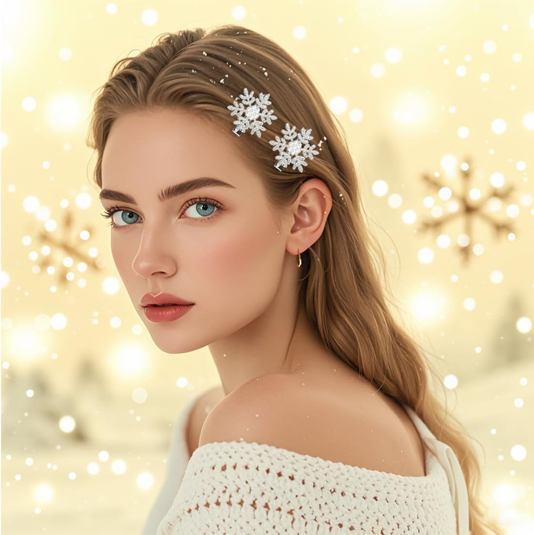 XYTAHDM Pack of 10 Christmas Snowflakes Hair Clips, Christmas Hair Accessories with Glitter Rhinestones Silver Snowflakes Christmas Hair Clip for Women Girls