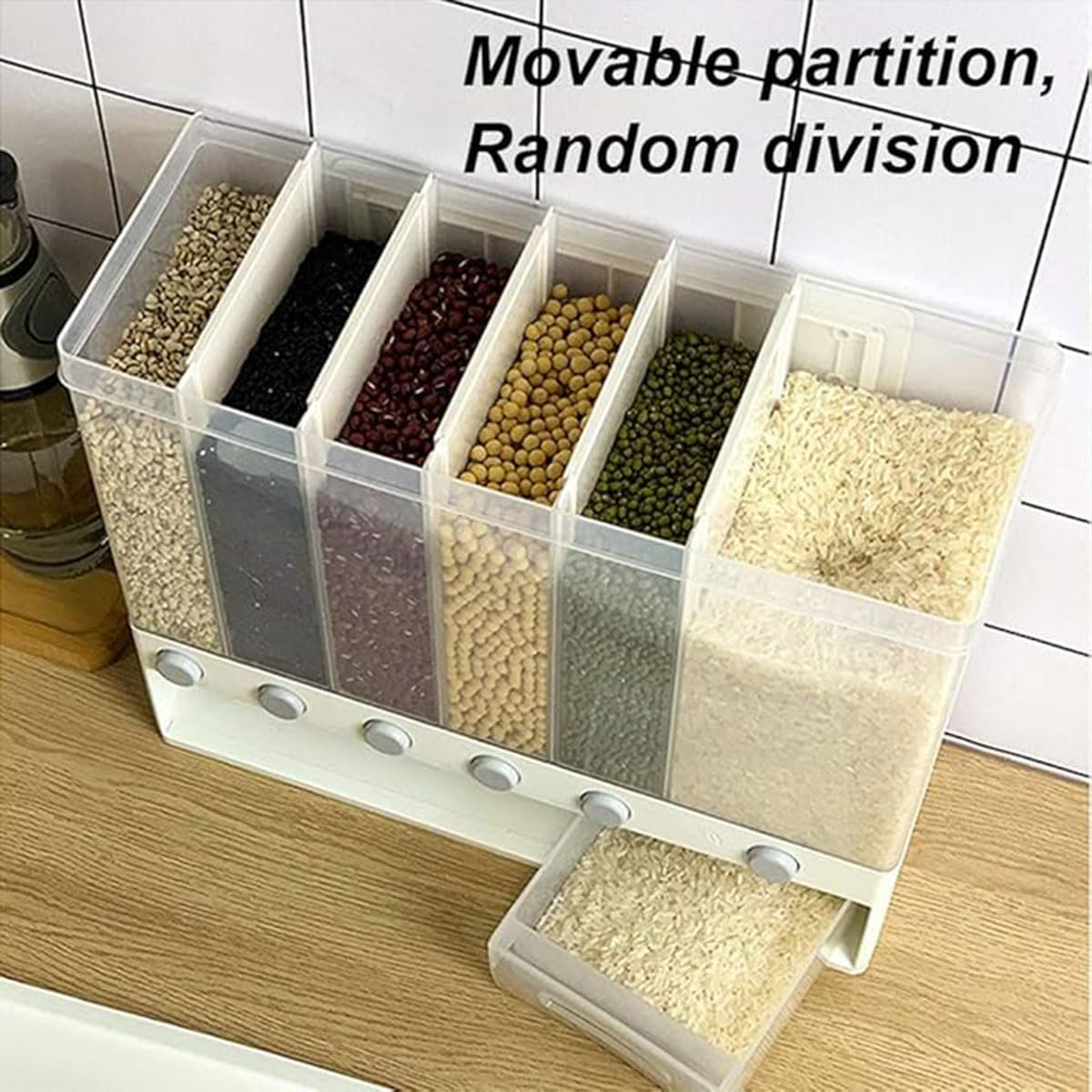 AIMALL Wall-Mounted Grain Storage Barrel with 6 Compartments &ndash; Plastic Rice Container with Automatic Metering, Sealed Tank for Cereal and Grains image number 3