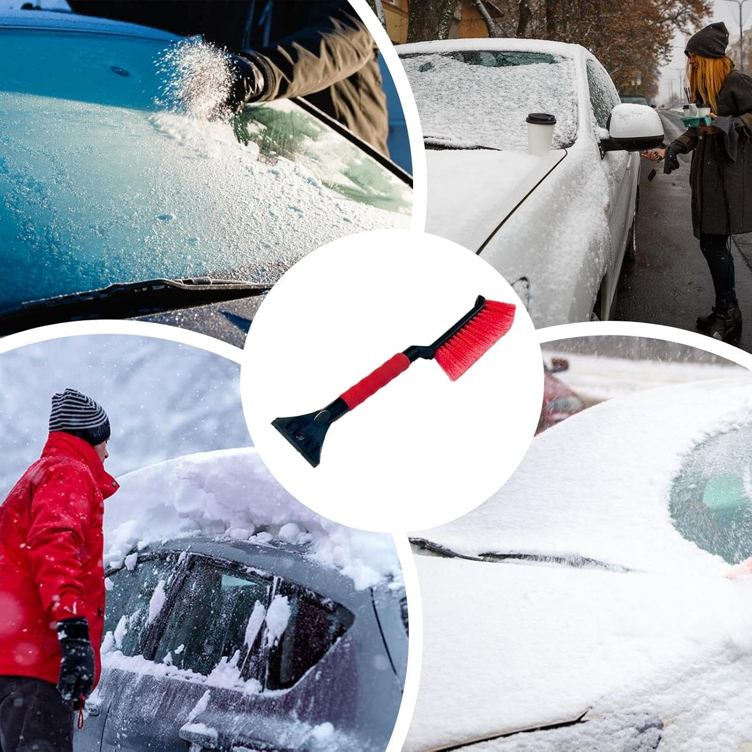 Gihioue Ice Scraper, Car Ice Scraper and Brush, 2-In-1 Ice Scraper and Brush for - Ergonomic Snow with Foam Handle for , Car Winter Cleaning Accessories for Safe Outdoor Driving - Red image number 6