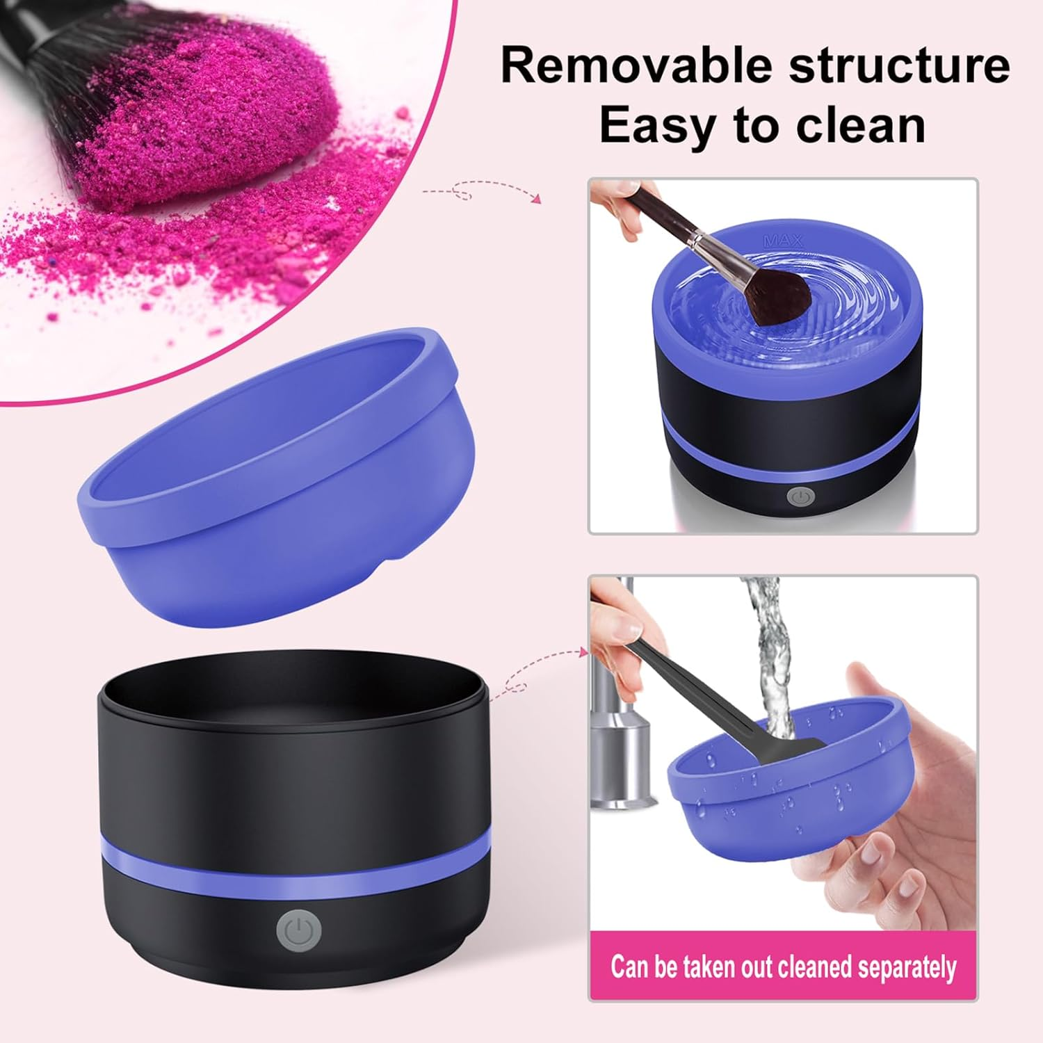Roseflower Makeup Brush Cleaner, Automatic Makeup Brush Cleaners, Rotating Multifunctional Deep Cleaning Machine for Makeup Brush Makeup Tool- Effective Cleaning - C04 image number 6