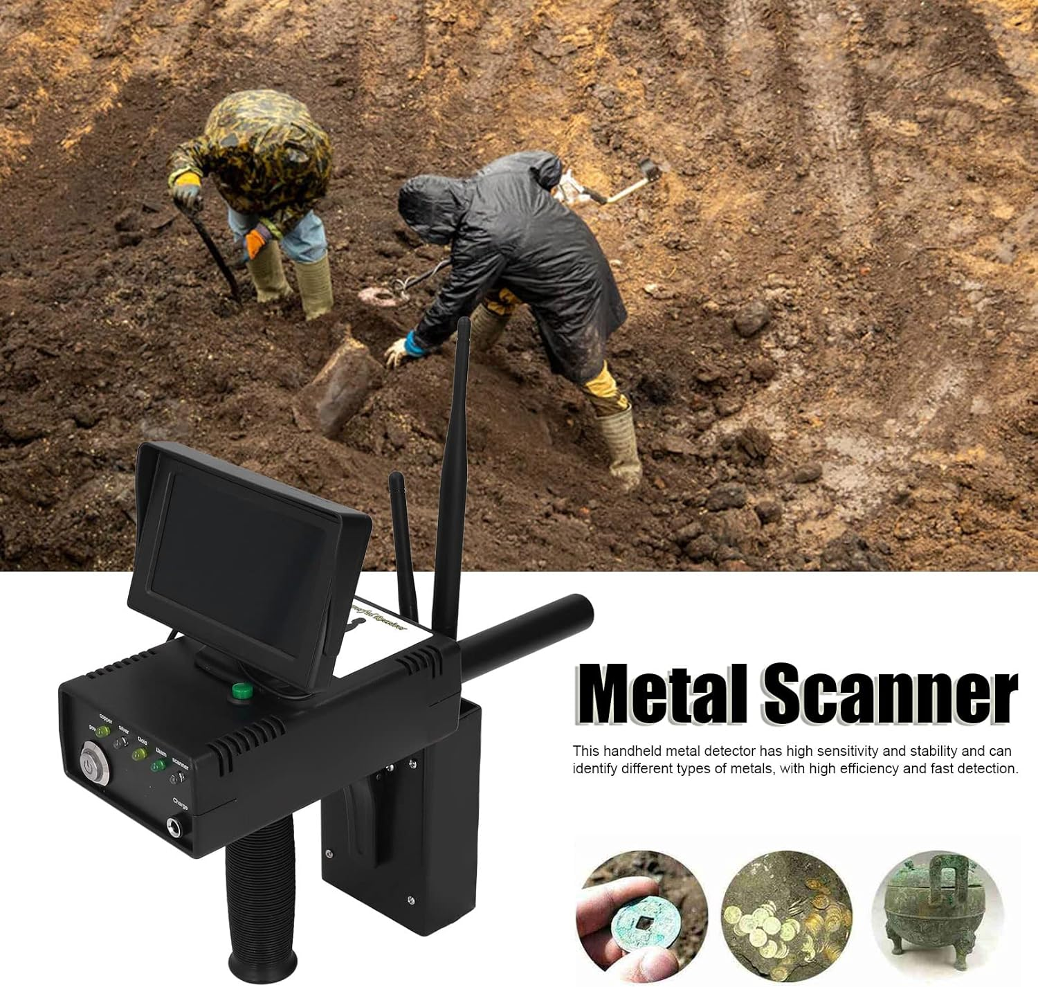 BTER Metal Detector, High Accuracy 1200M Underground Treasure Finder, Gold Silver Gem Diamond Detector, 30M Depth, for Treasure Hunters, Prospectors image number 4