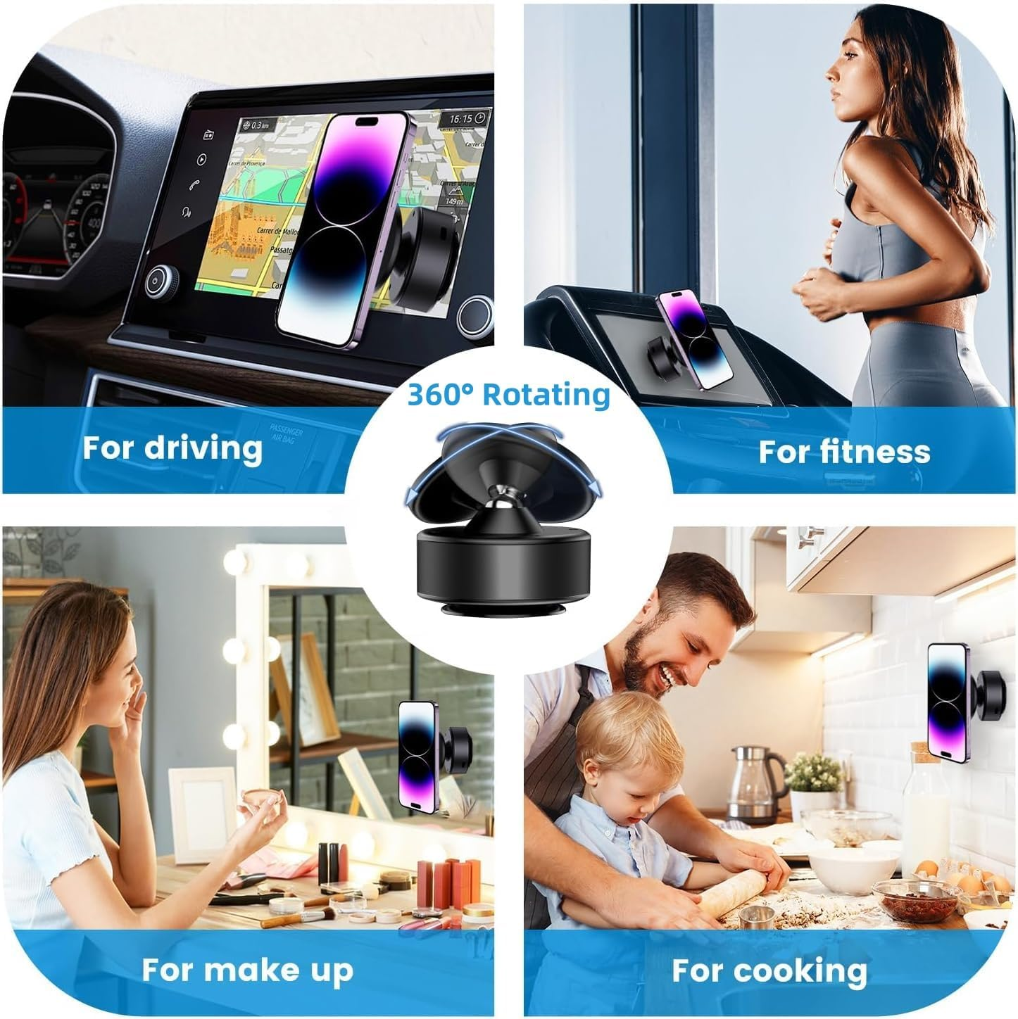 Xkimos 360&deg; Rotating Vacuum Magnetic Phone Holder, Double-Sided Strong Adsorption Car Phone Holder Charger, Hands-Free Magnetic Car Phone Holder for All Phones, Can Absorb All Smooth Surfaces (Black) - Silver image number 4