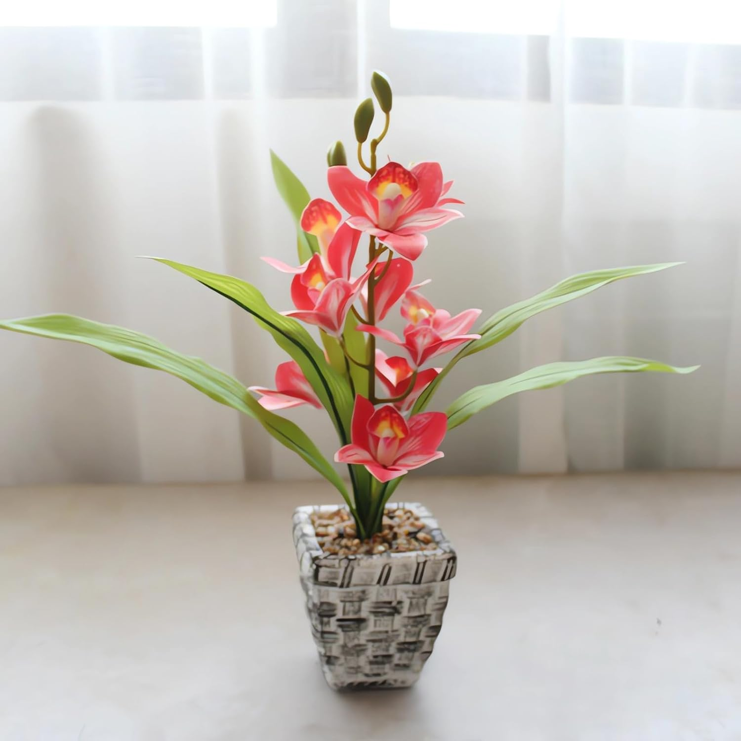 Artificial Flowers with Vase, Artificial Flowers in Vase, Fake Flowers Home Flower Arrangement, Balcony, Hallway, Garden, Bedroom, Living Room, Dining Table Decoration Flower A160 (H Red)