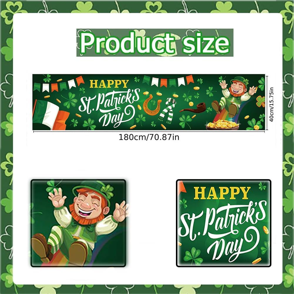 St. Patrick'S Day Background Banner, Green St. Patricks Day Decoration, Irish Background Cloth, for Photo Background, Photography Decoration, St. Patricks Day, Garden Table Wall Decoration, 180 X 40 image number 4