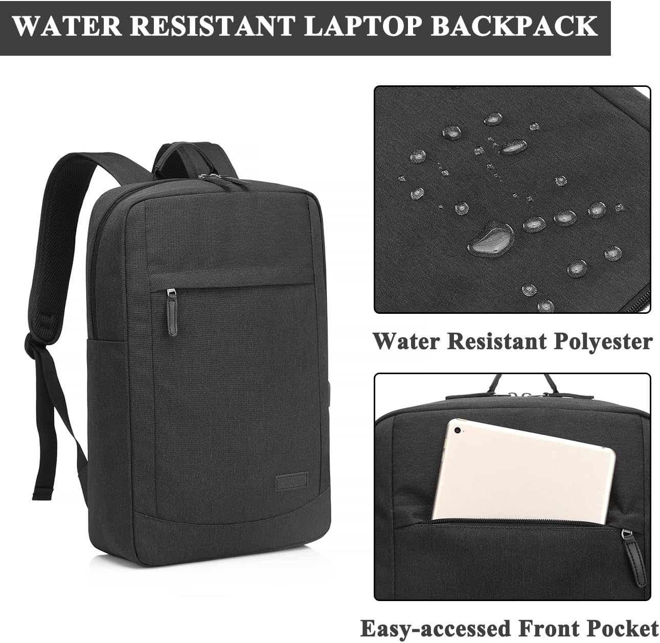 Laptop Backpack for Men Women, VASCHY Lightweight Business Backpack Fits 15.6-17 Inch Laptop College School Computer Bag for Work Travel Rucksack with USB Charging Port Black - Dark Gray image number 3