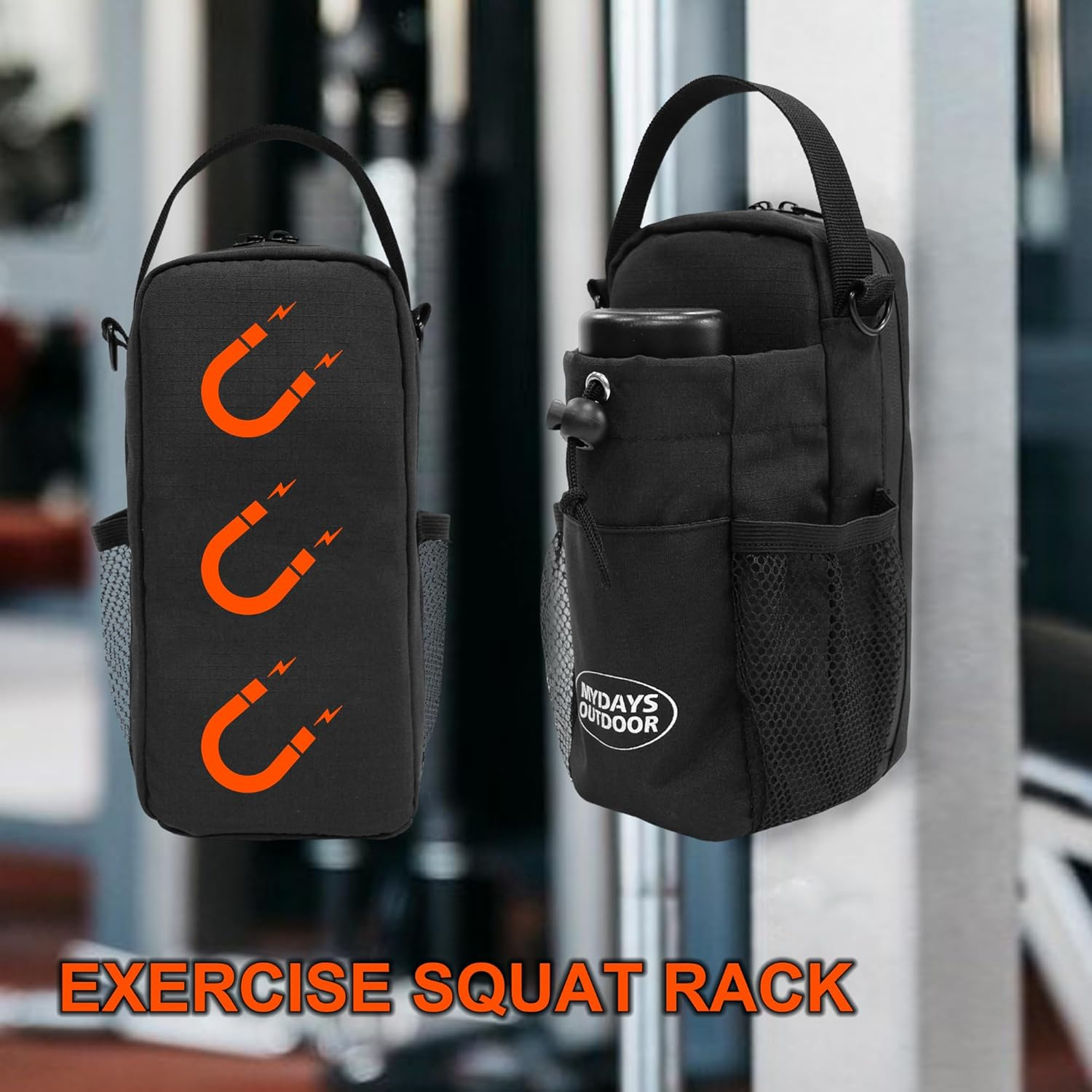 Magnetic Gym Bag,Water Bottle Carrier Bag,Water Bottle Holder with Shoulder Strap,Magnetic Gym Pouch for Travel, Work, and Sports Accessories