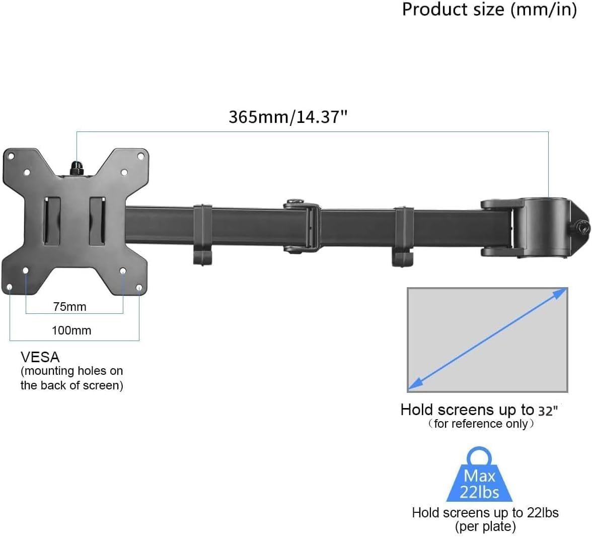 Suptek Single Monitor Arm for Desk Mount Stand,Adjustable Monitor Arm for 1 Screen up to 27 Inches,Black(Md6Db) image number 3